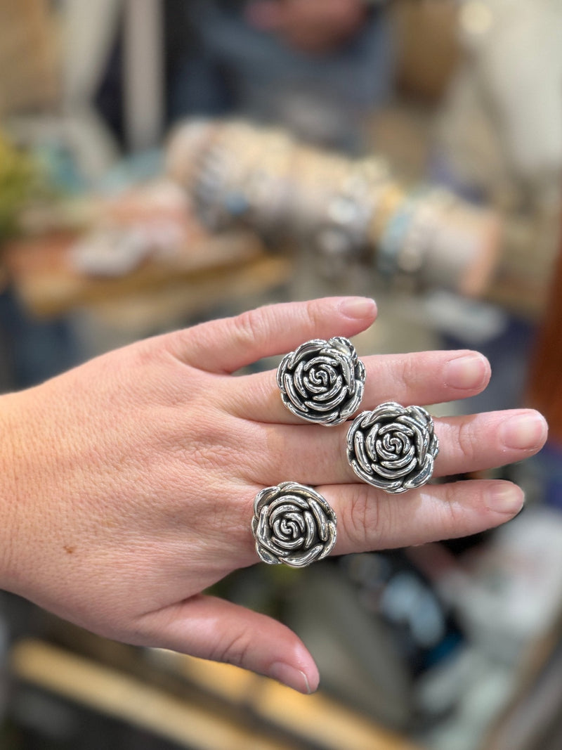 Large Silver Rose Ring - Cowgirls & City Chics