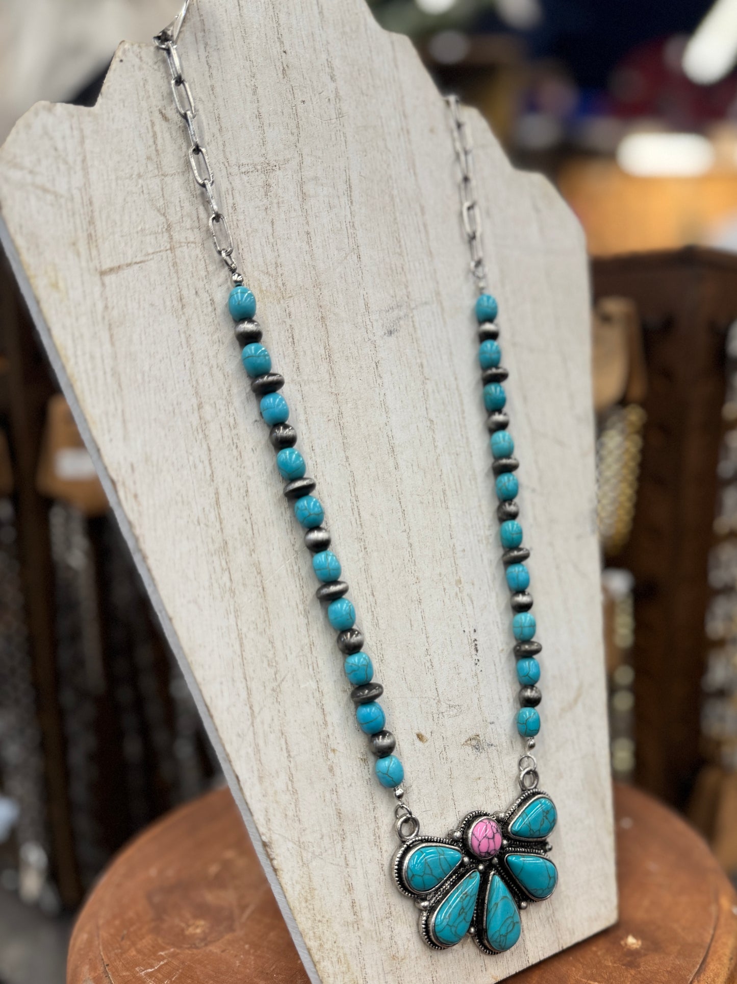 Turquoise Side Cluster Necklace