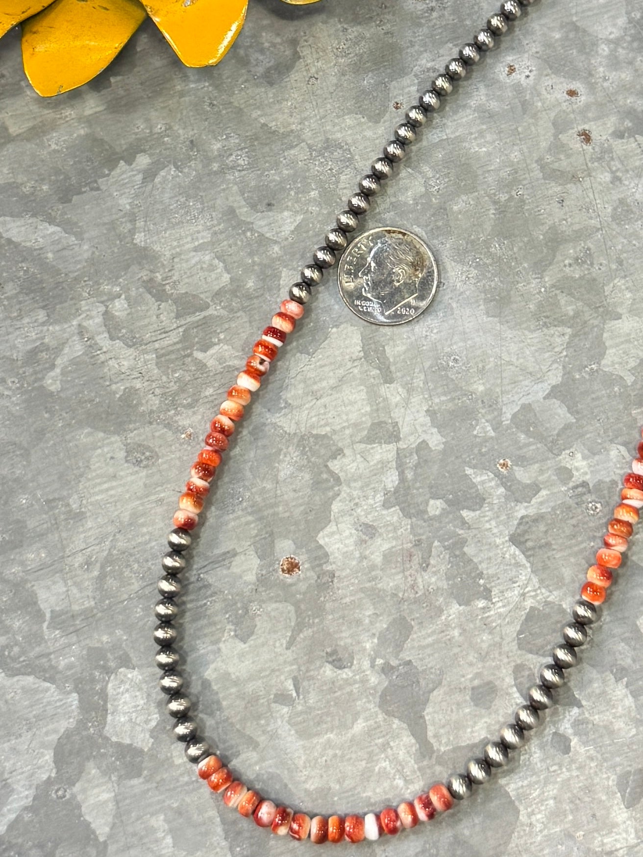 {Austin} Spiny Oyster Silver Bead Necklace