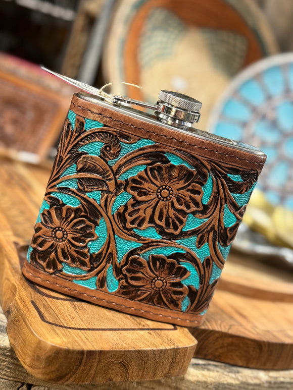 Tooled Leather Flask {TQ In-lay}