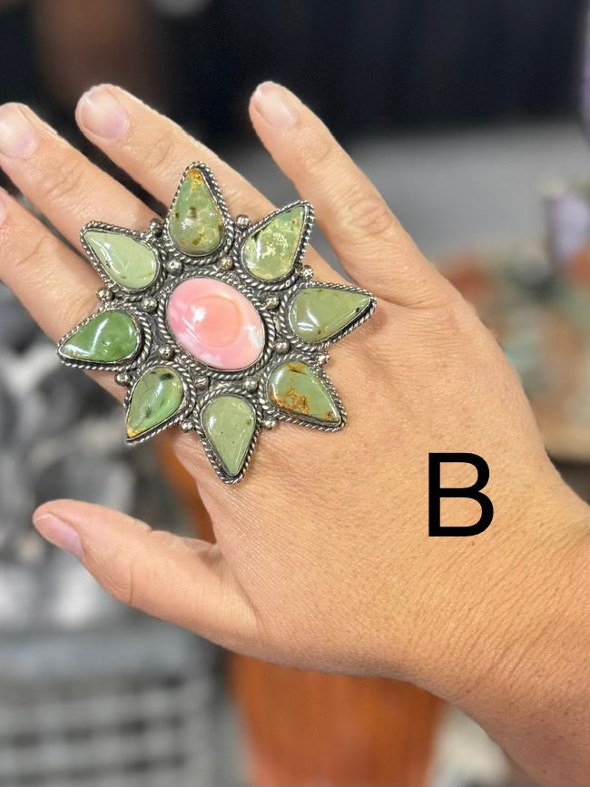 Kingman & Pink Conch XL Starburst Ring