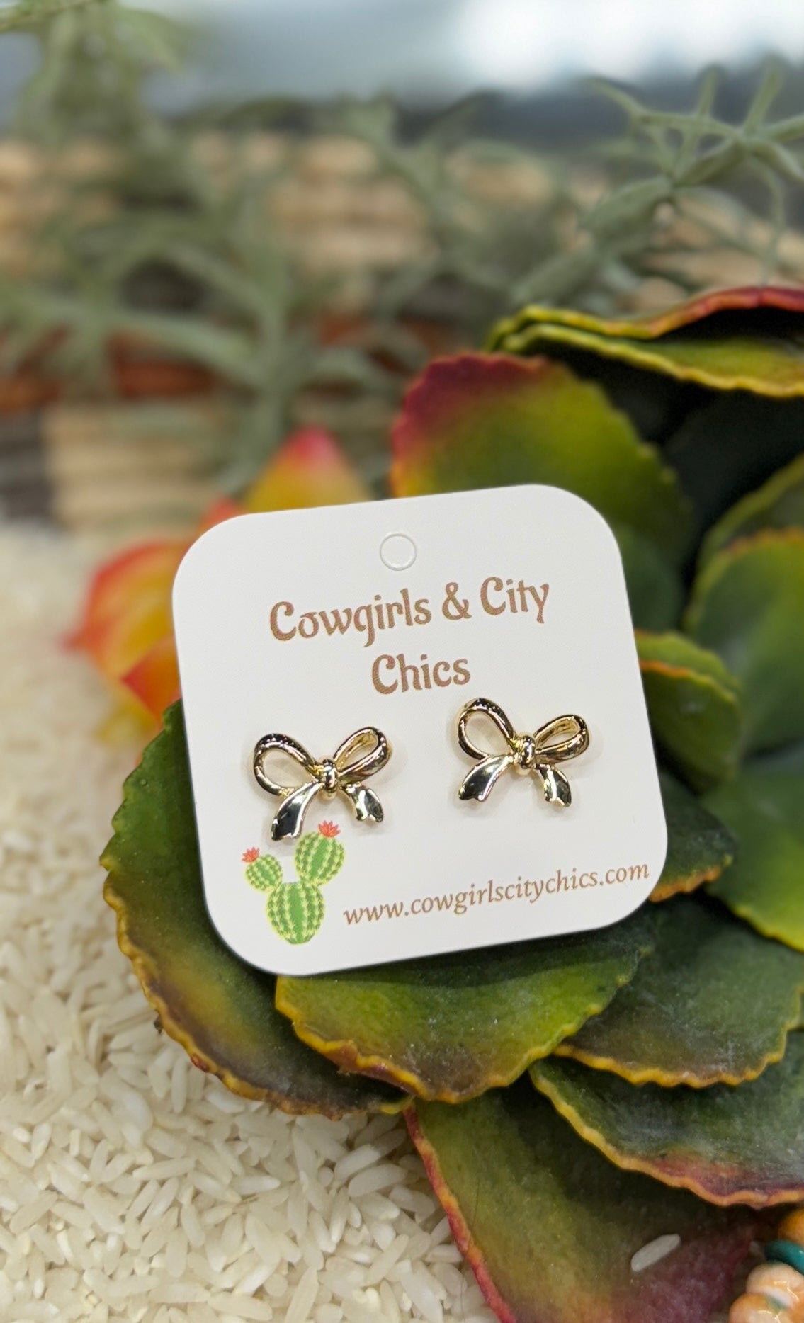 Gold Bow Stud Earrings