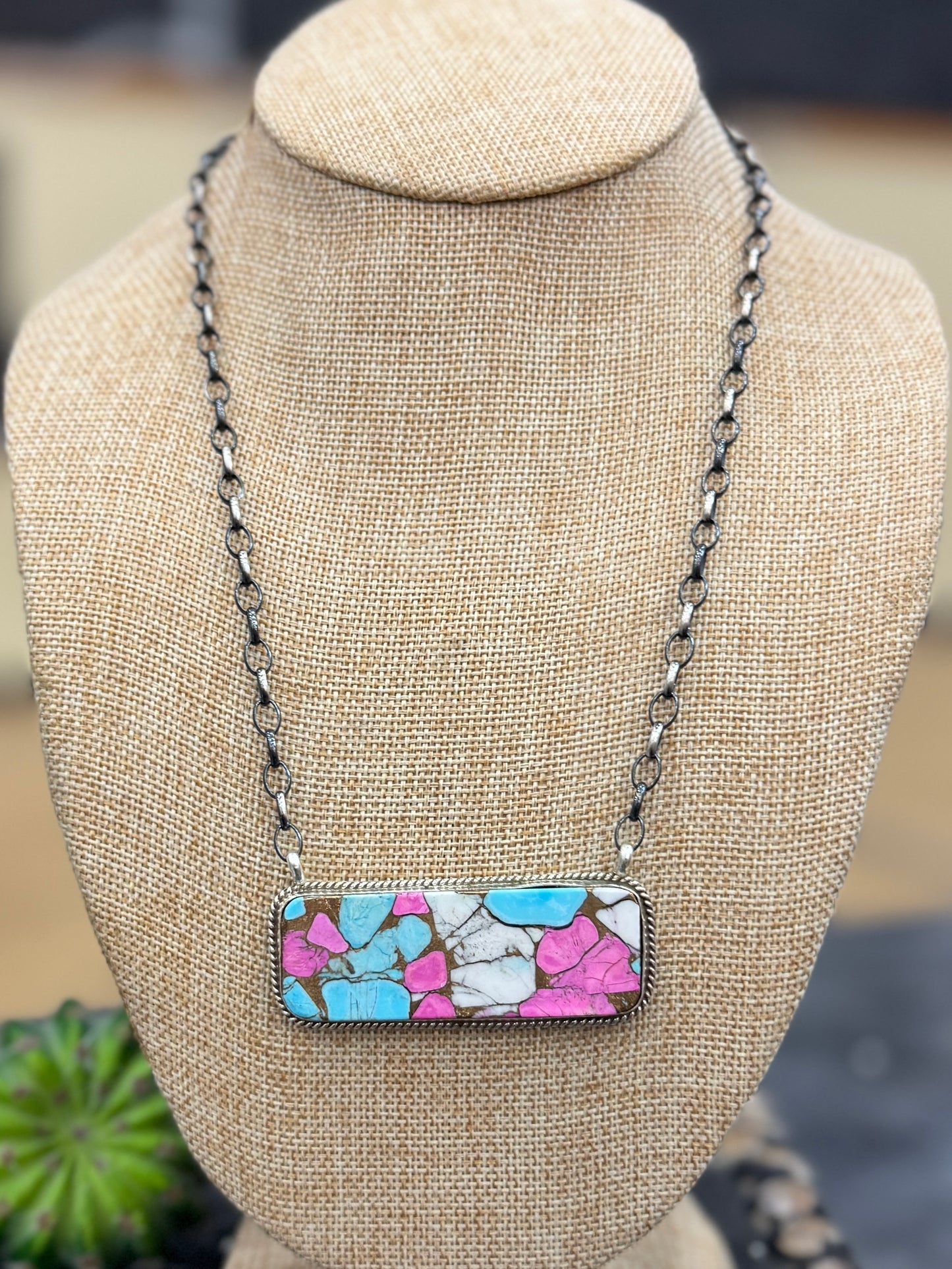 {Cotton Candy} XL Bar Silver Necklace