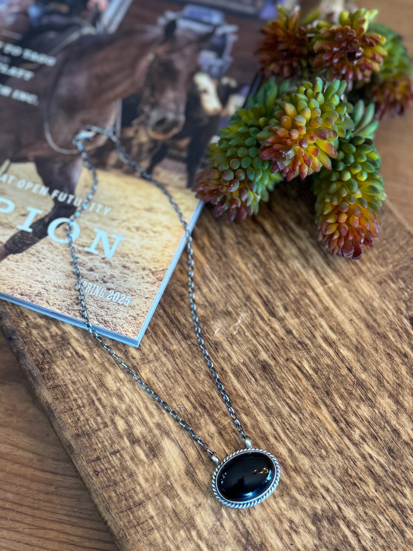 Black Onyx Sterling Oval Necklace