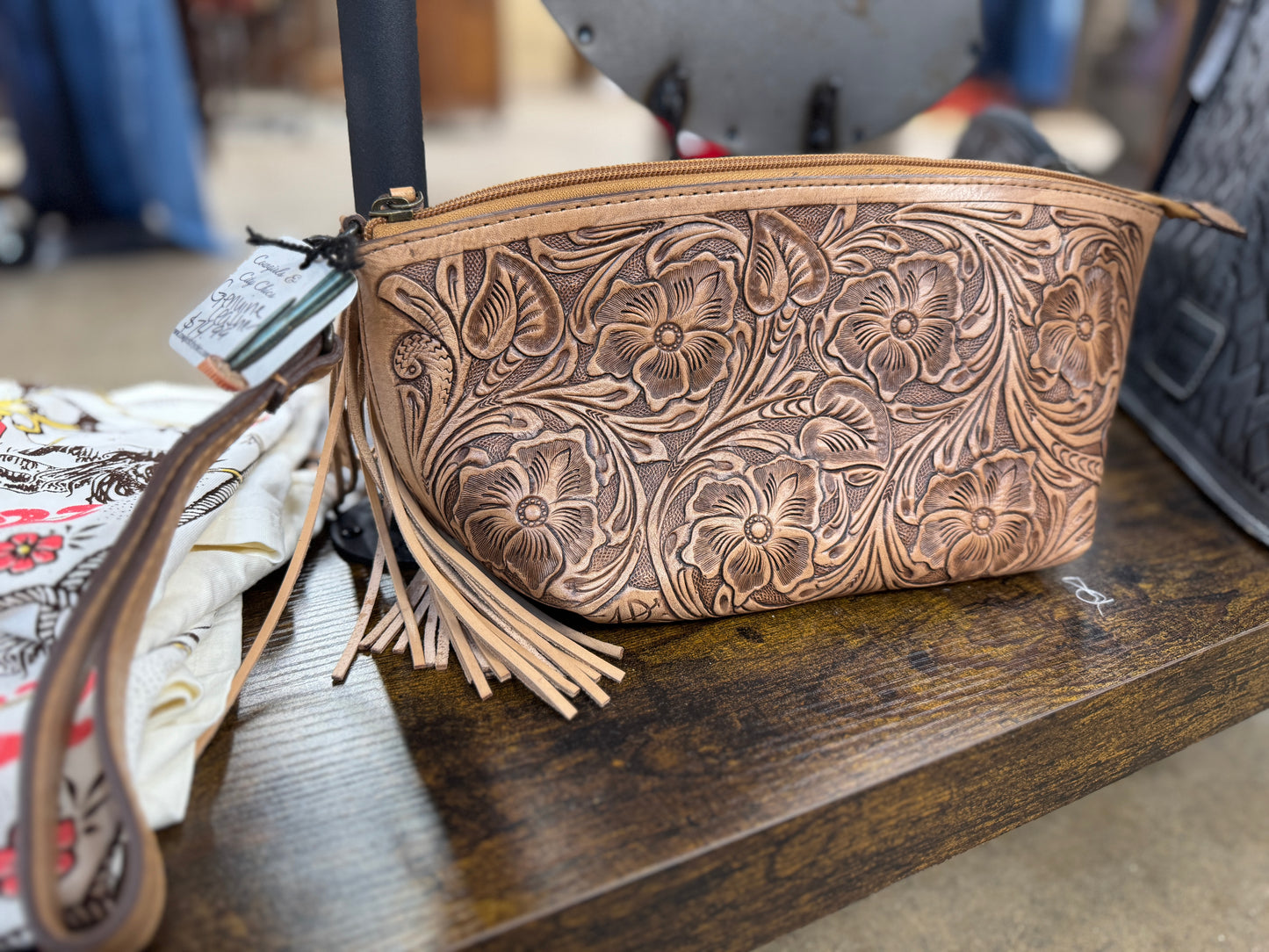 Tooled Leather Wristlet