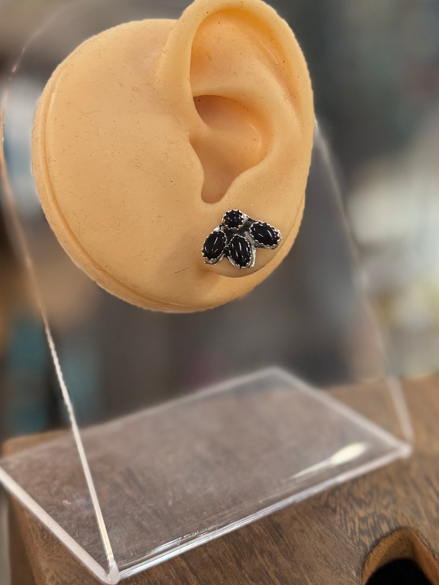 Small Black Onyx Cluster Stud Earrings