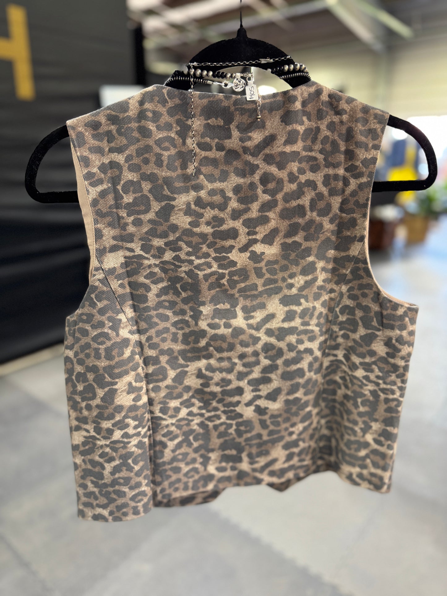 Denim Cheetah Button-Up Vest