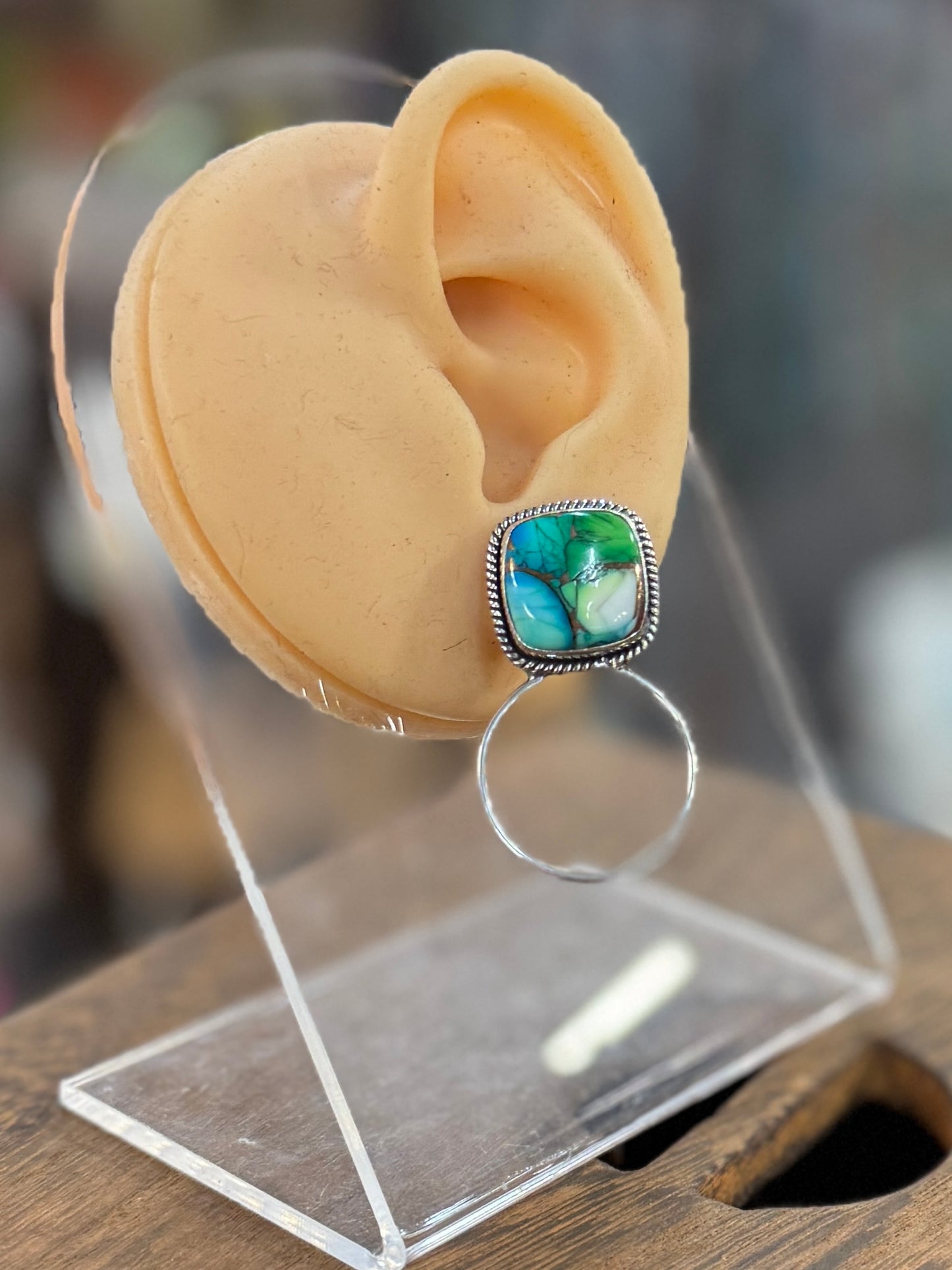 Peacock Dahlia Hoop Earrings