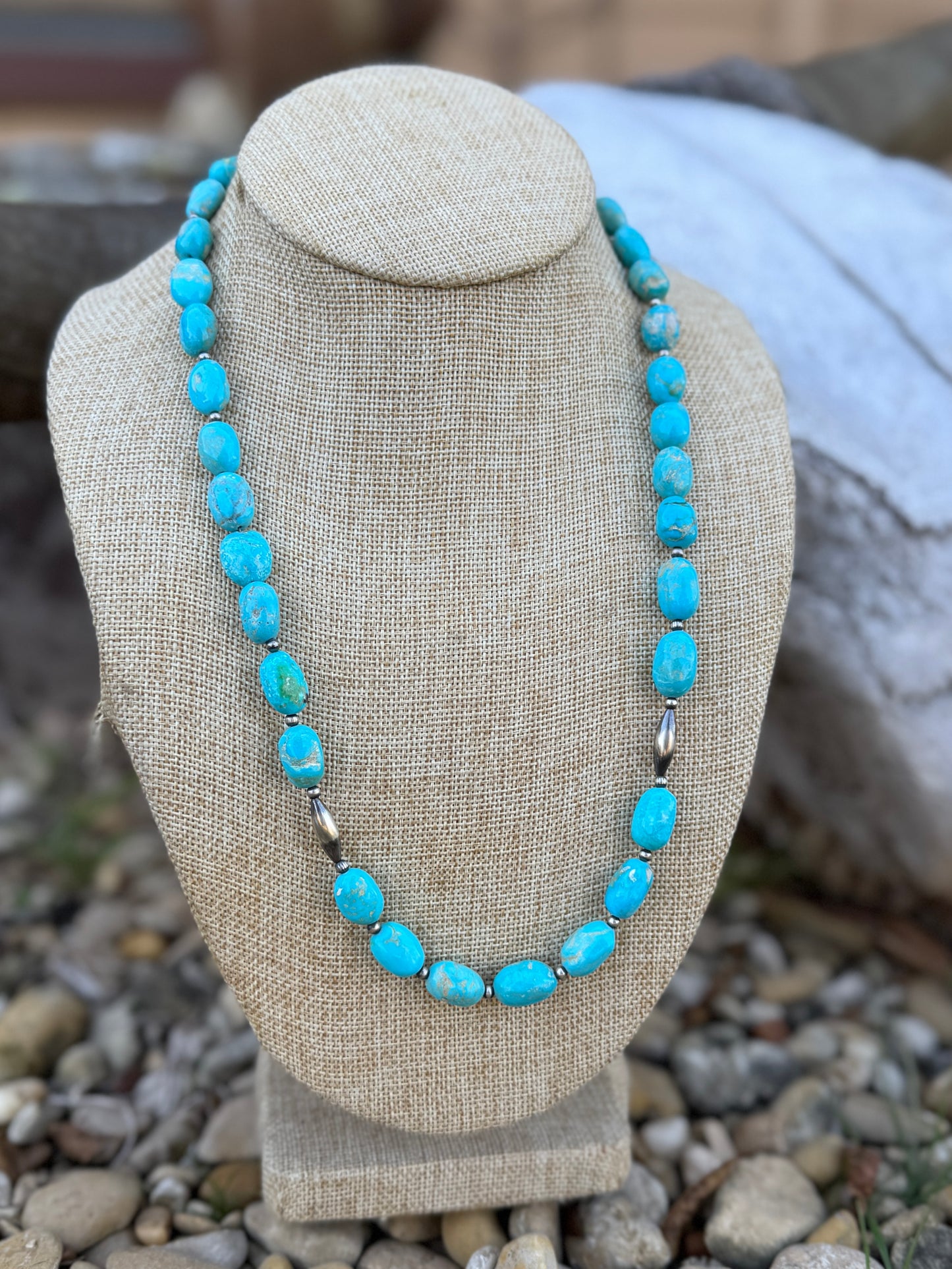{Bella} Blue Turquoise & Barrel Pearl Necklace