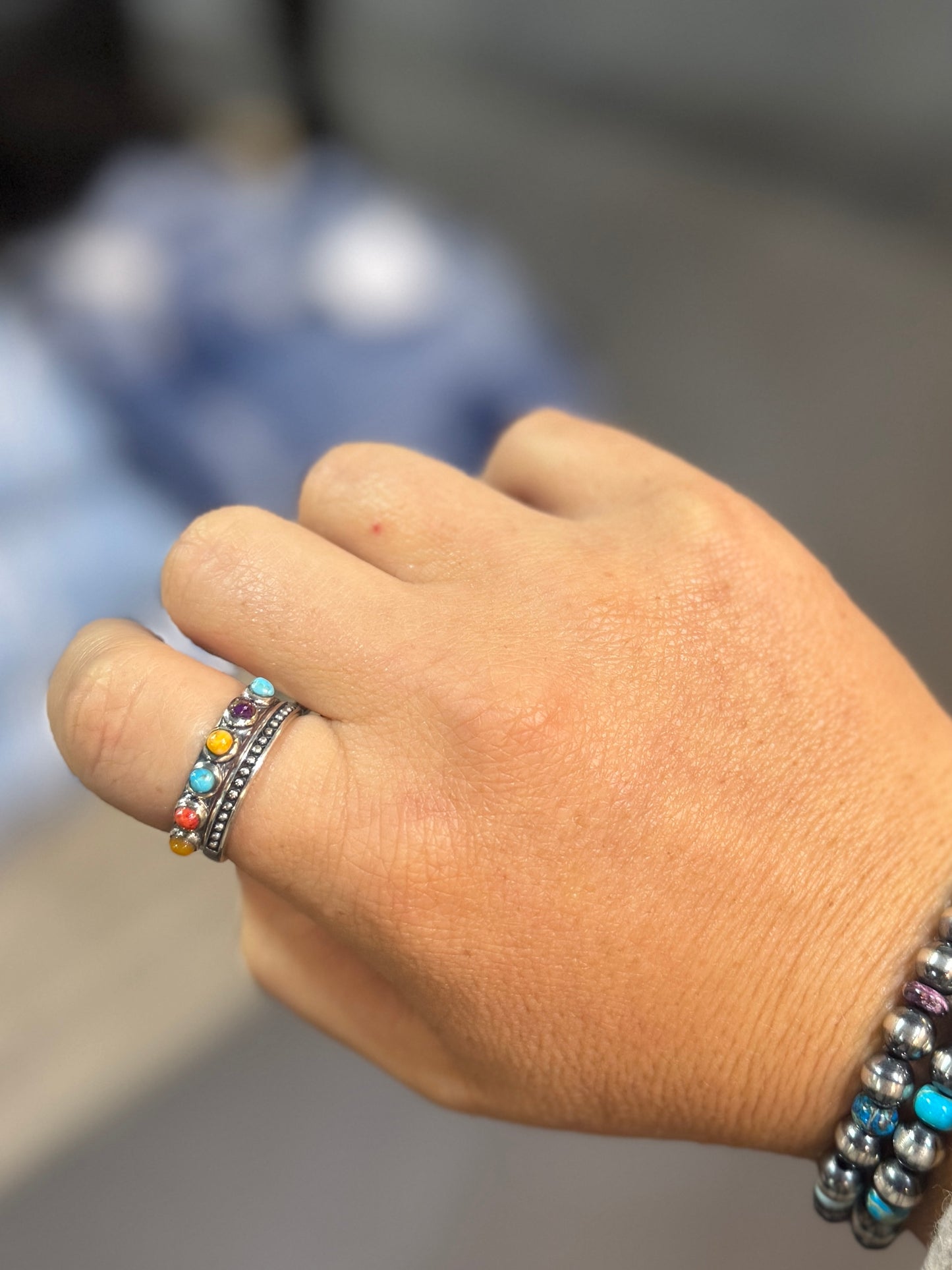 Multi-Color Half Band Ring
