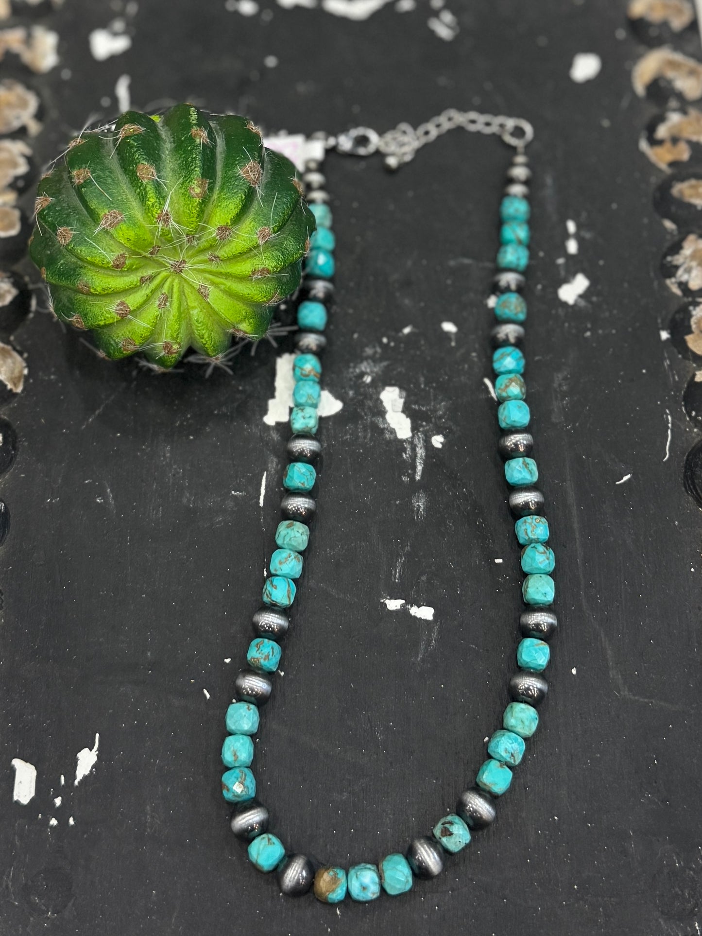 Square Turquoise & Pearl Necklace