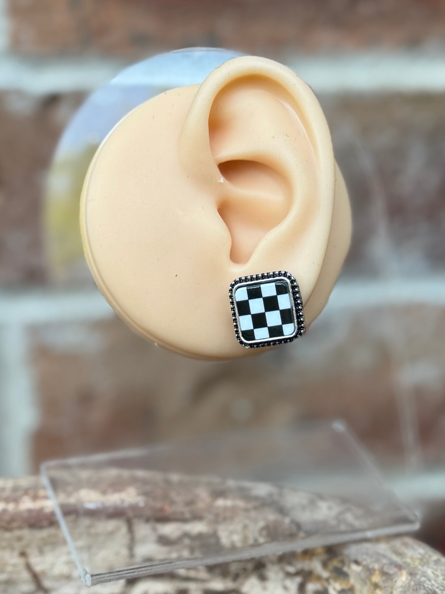 Square Checker Stud Earrings