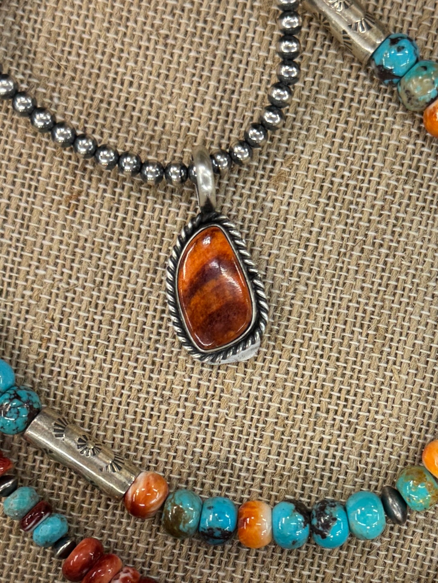 Orange Spiny Silver Pendent