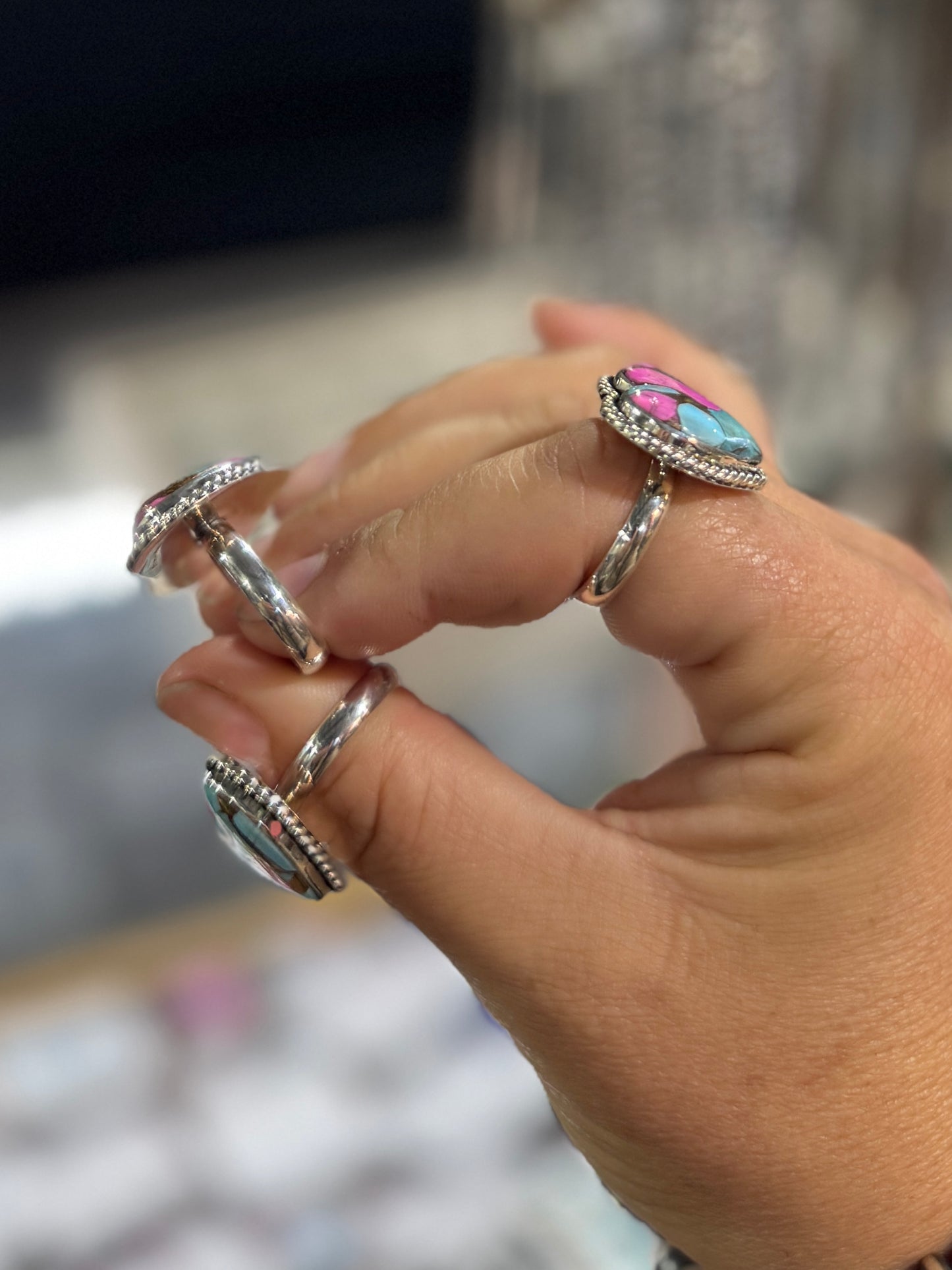 Cotton Candy Heart Silver Ring