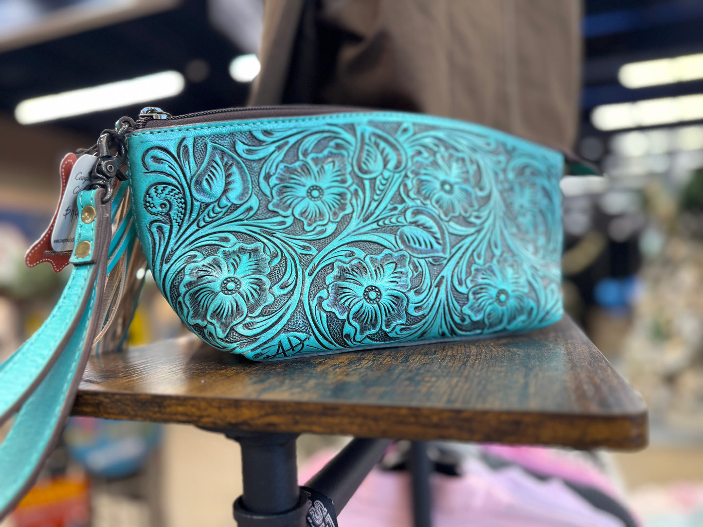 Tooled Leather Wristlet