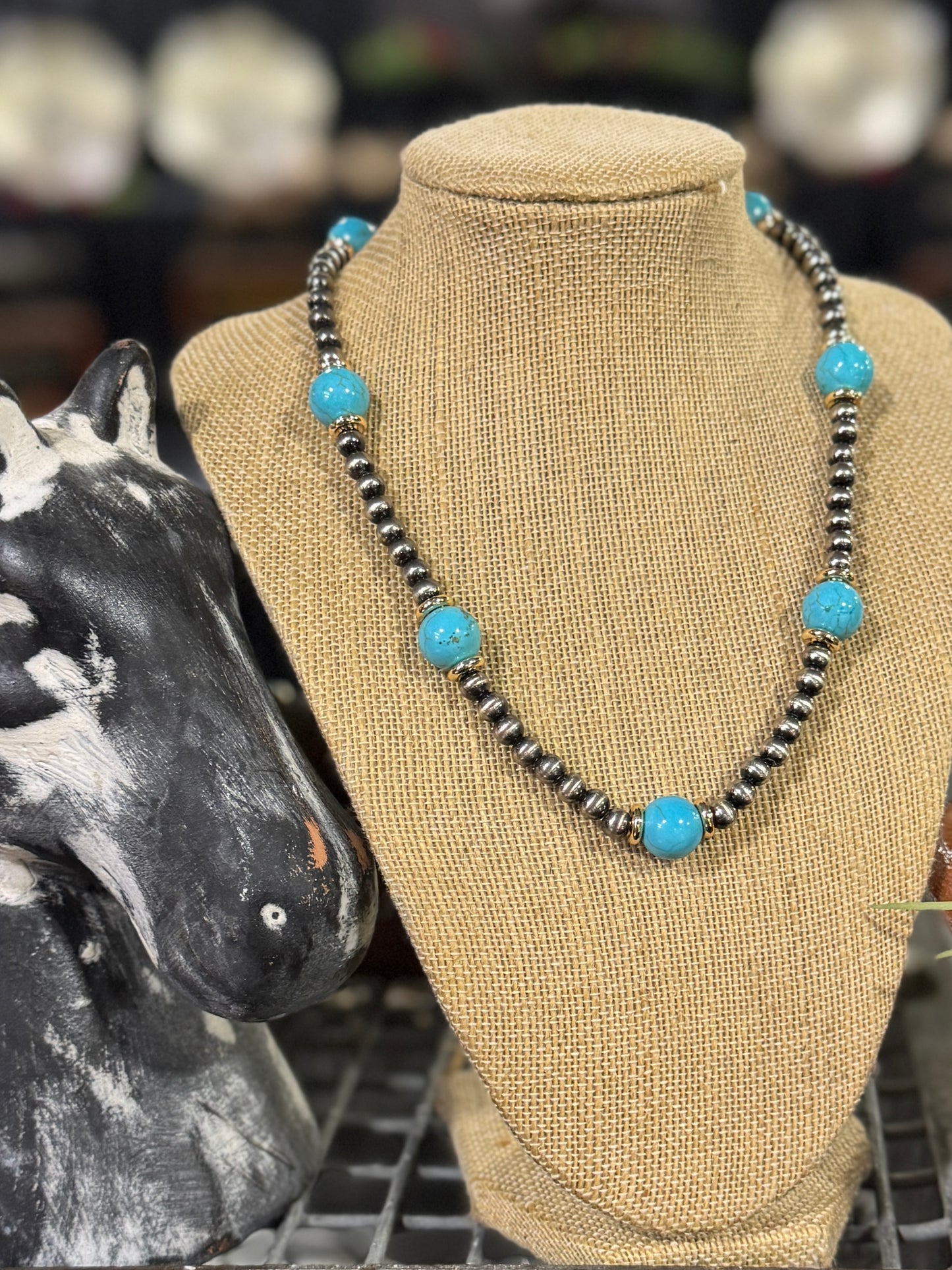 {Anna} Faux Pearl, Gold & Turquoise Necklace