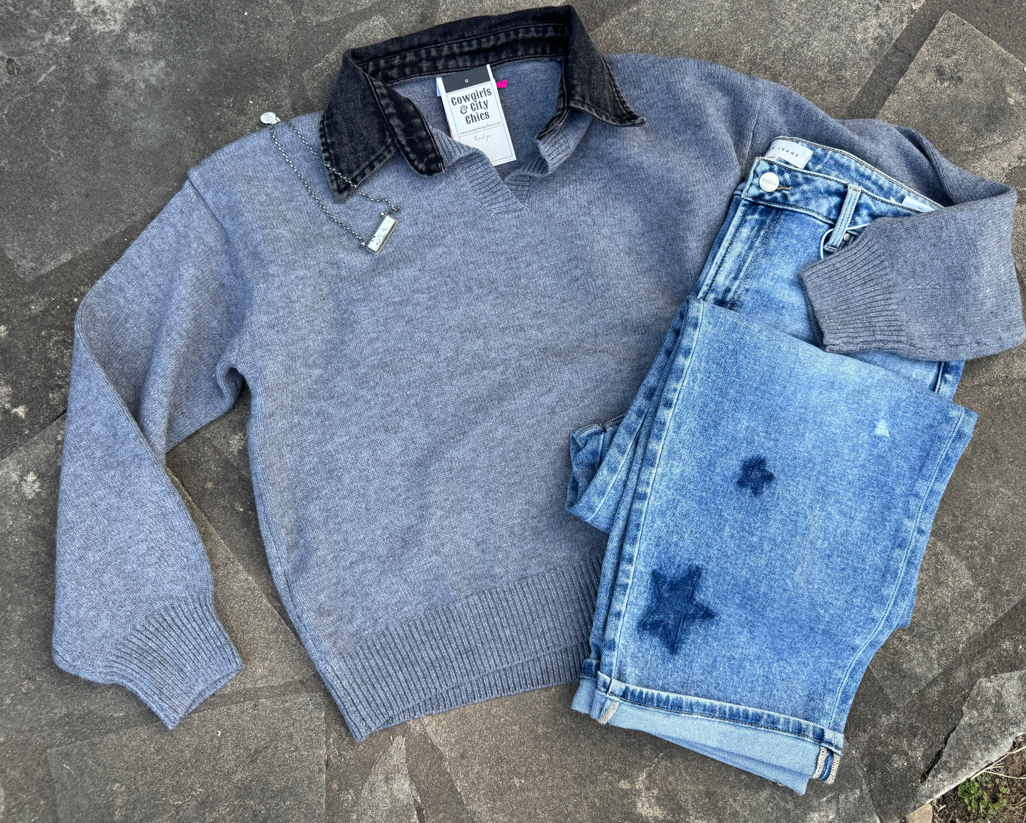 Denim Collar Sweater