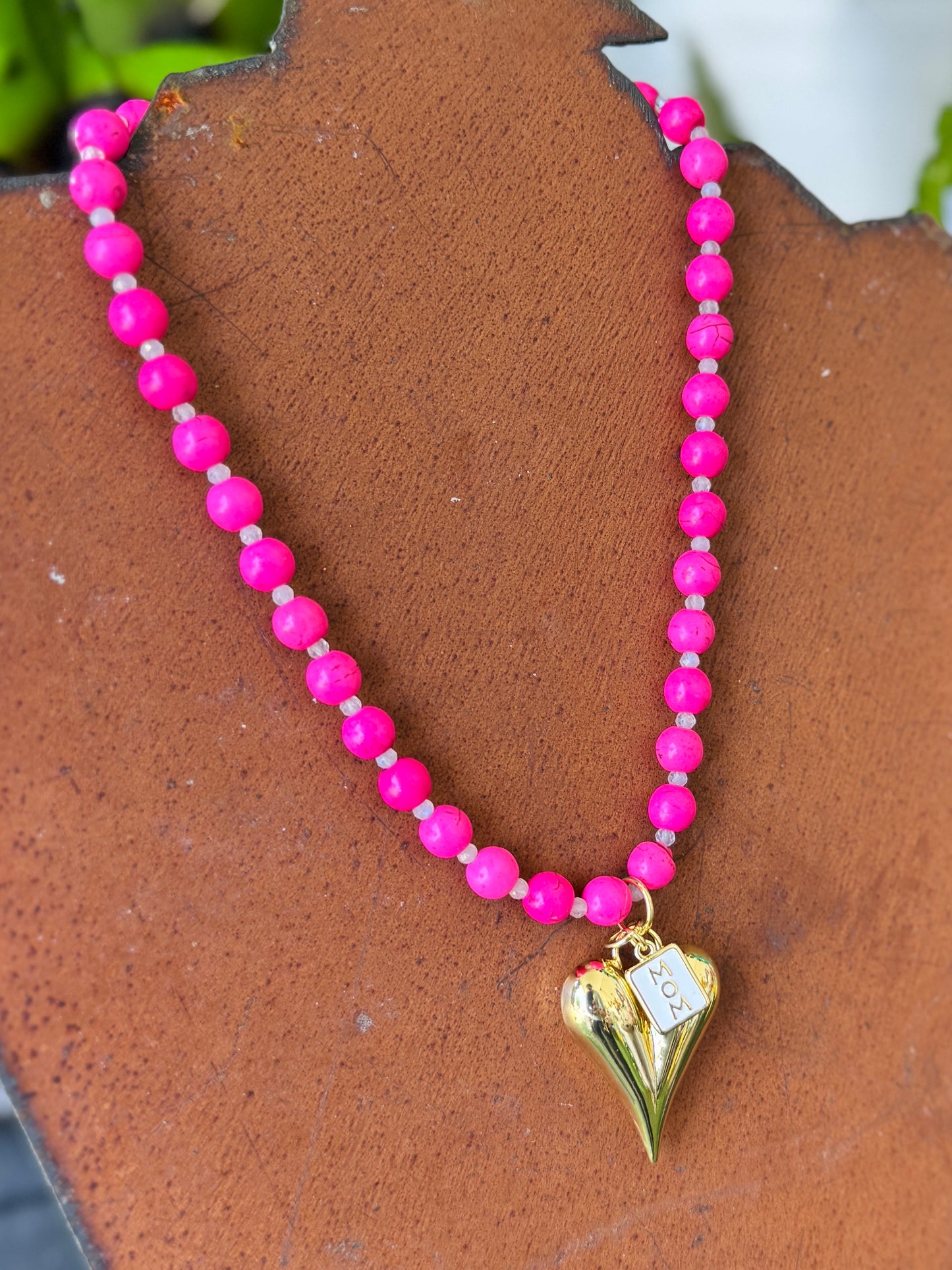 Beaded Mom Heart Charm Necklace