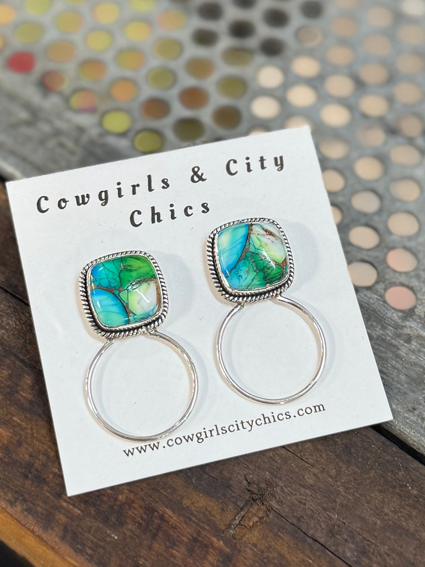 Peacock Dahlia Hoop Earrings
