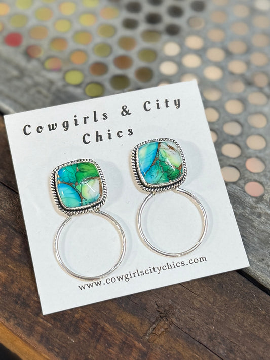 Peacock Dahlia Hoop Earrings