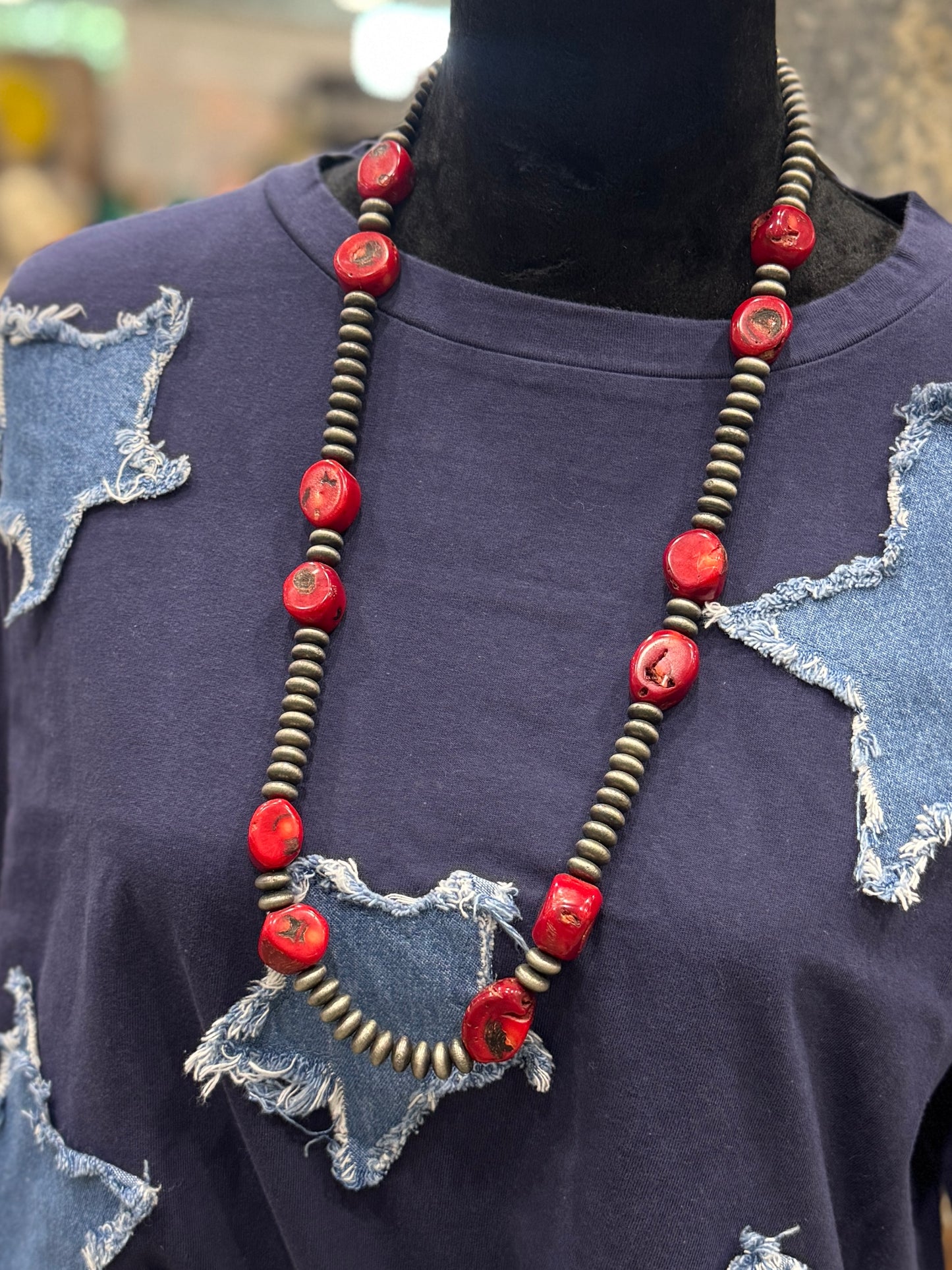 Red Coral Long Spacer Necklace
