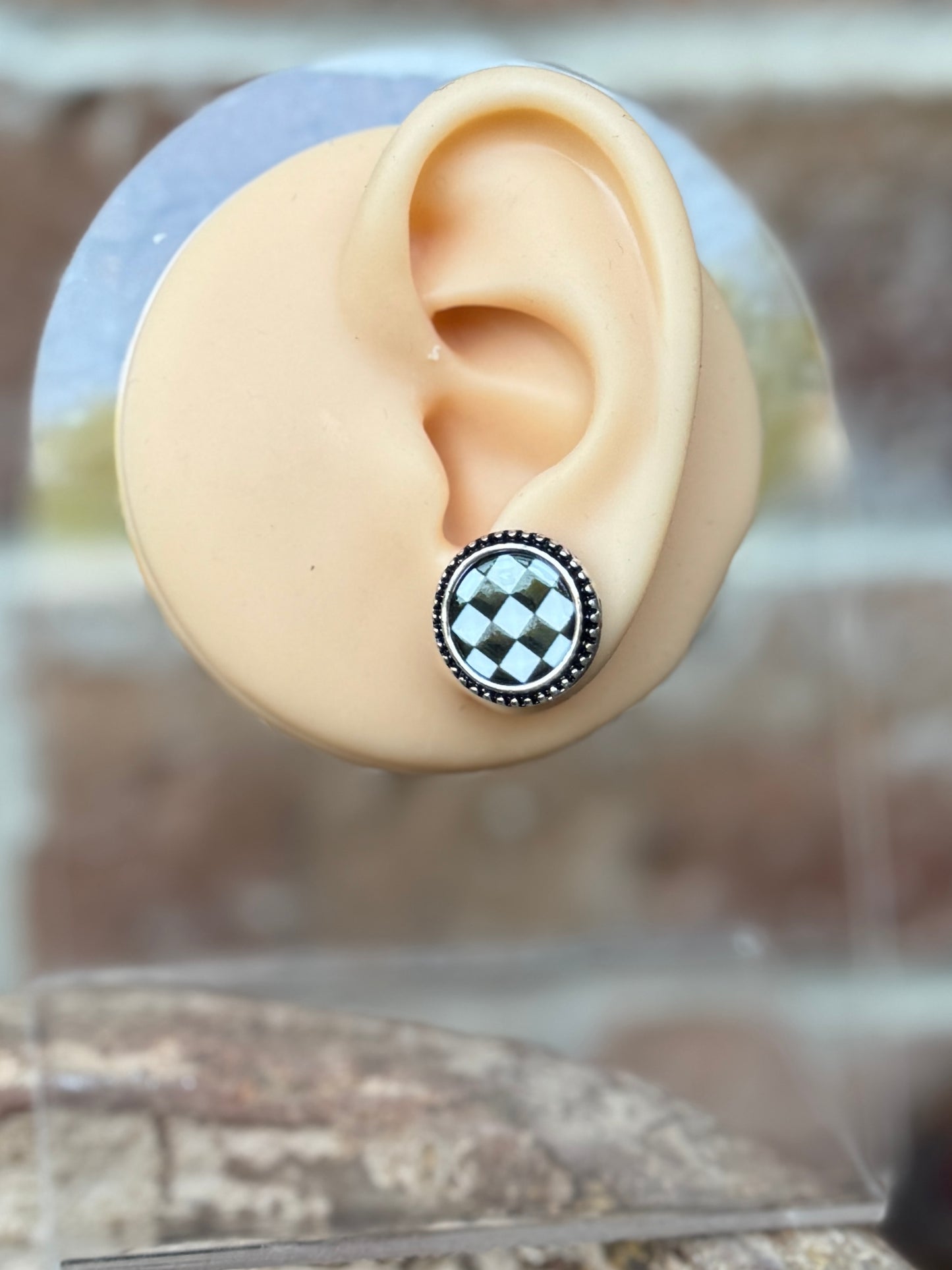 Checker Round Earrings