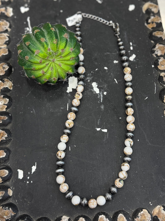 White Buffalo & Pearls Necklace