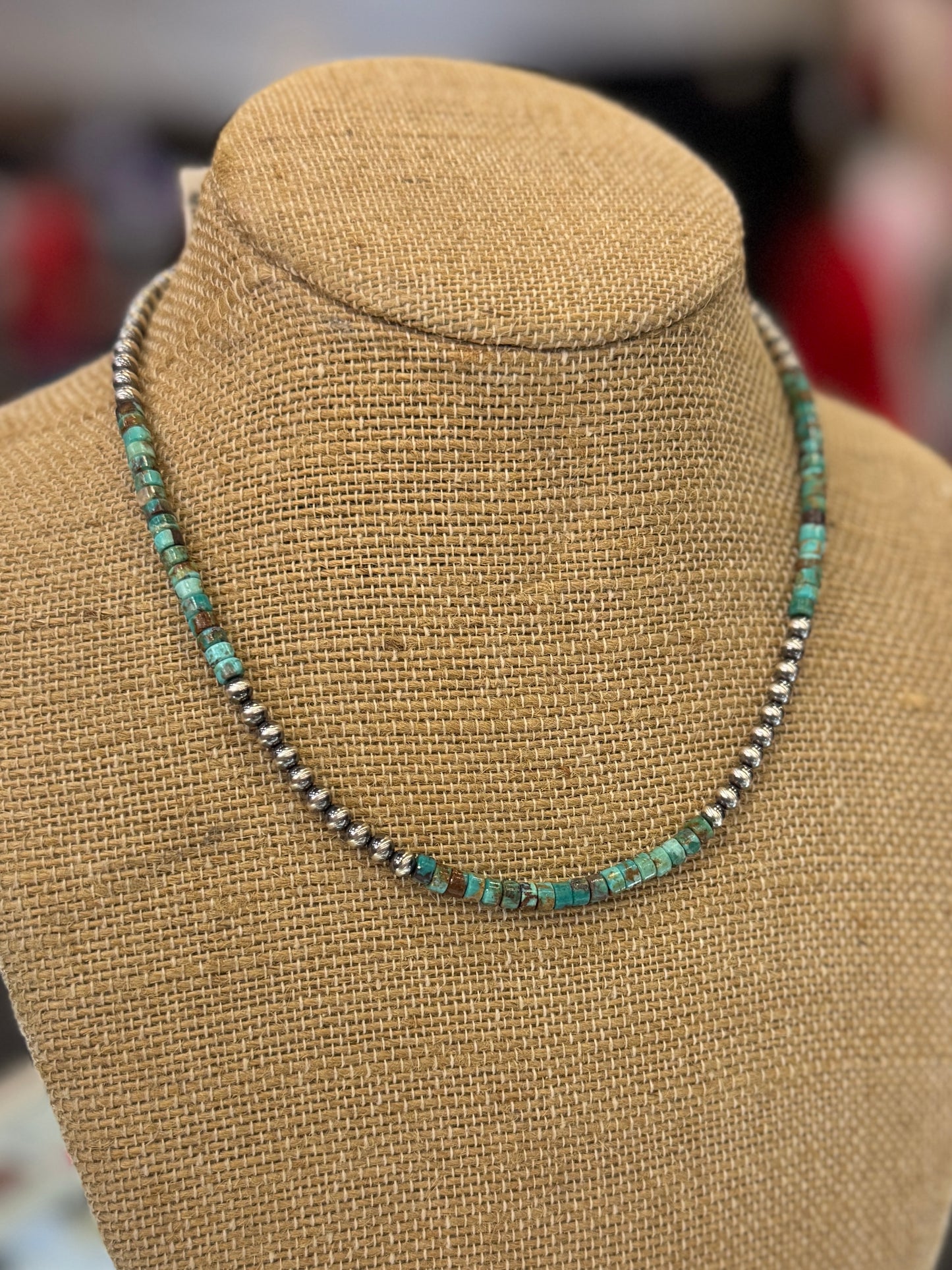 {Austin} Kingman & Silver Bead Necklace