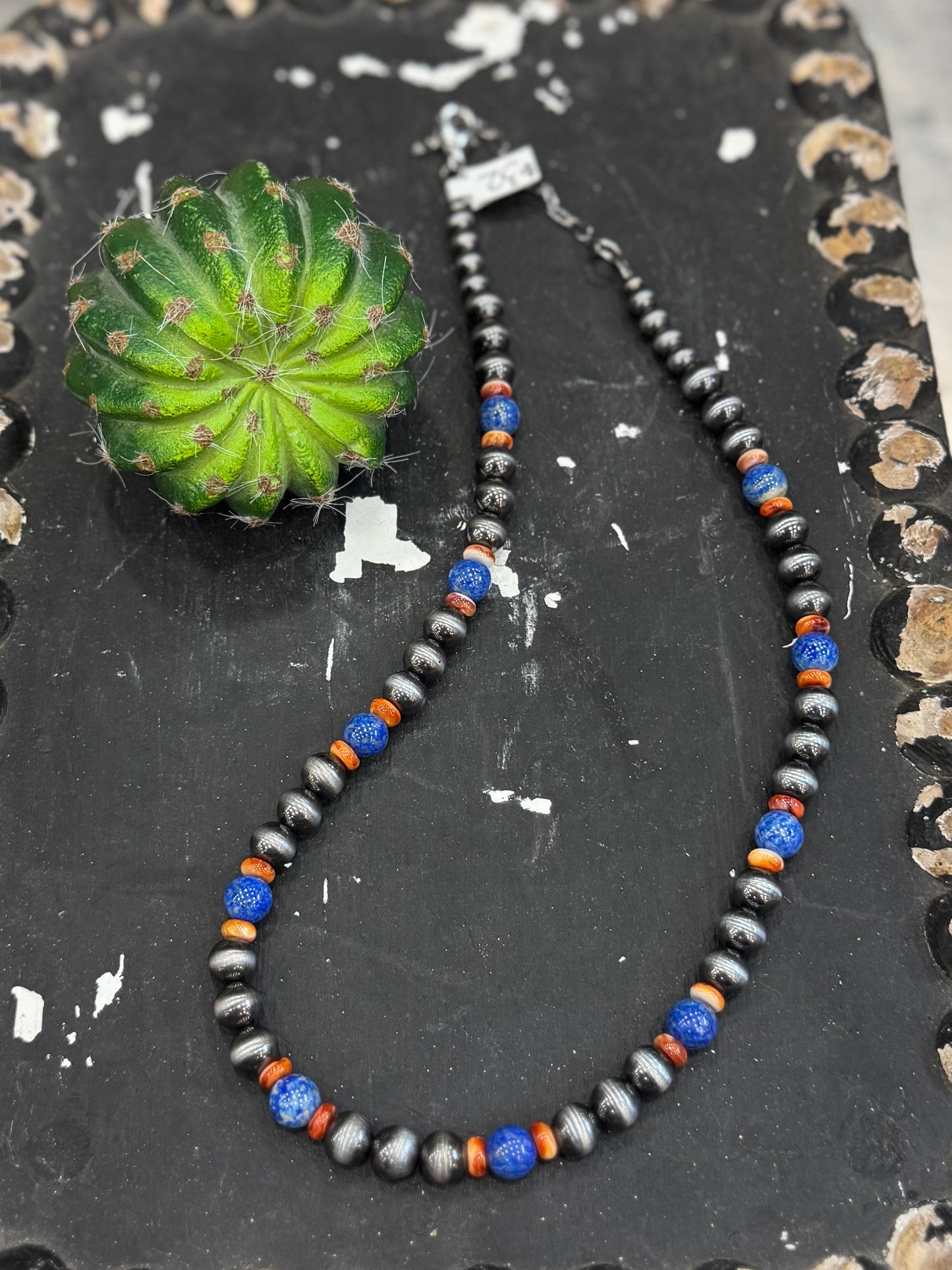 Spiny & Lapis Pearl Necklace