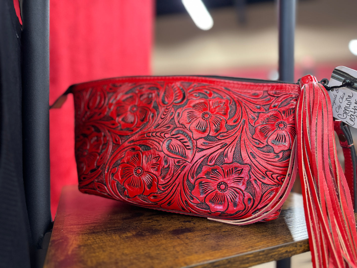 Tooled Leather Wristlet