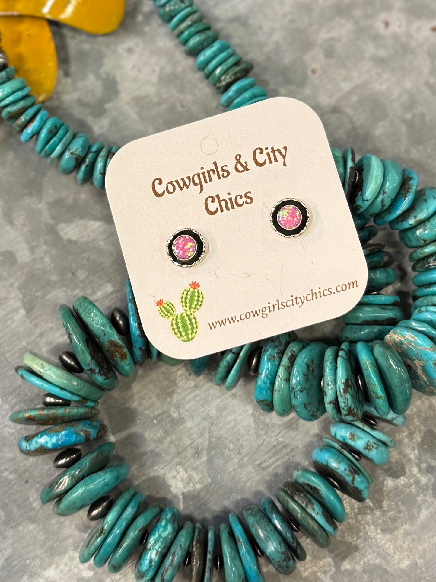 Small Pink Opal Silver Stud Earrings