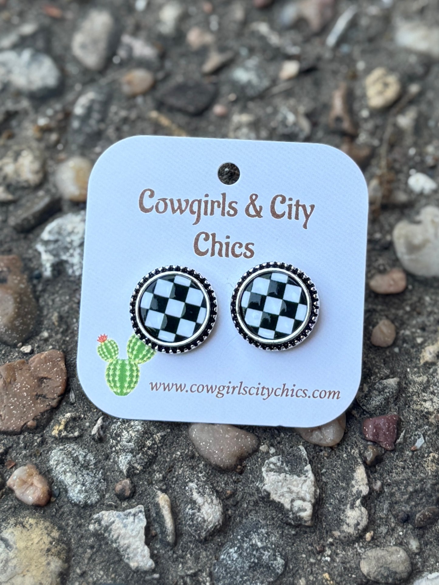 Checker Round Earrings
