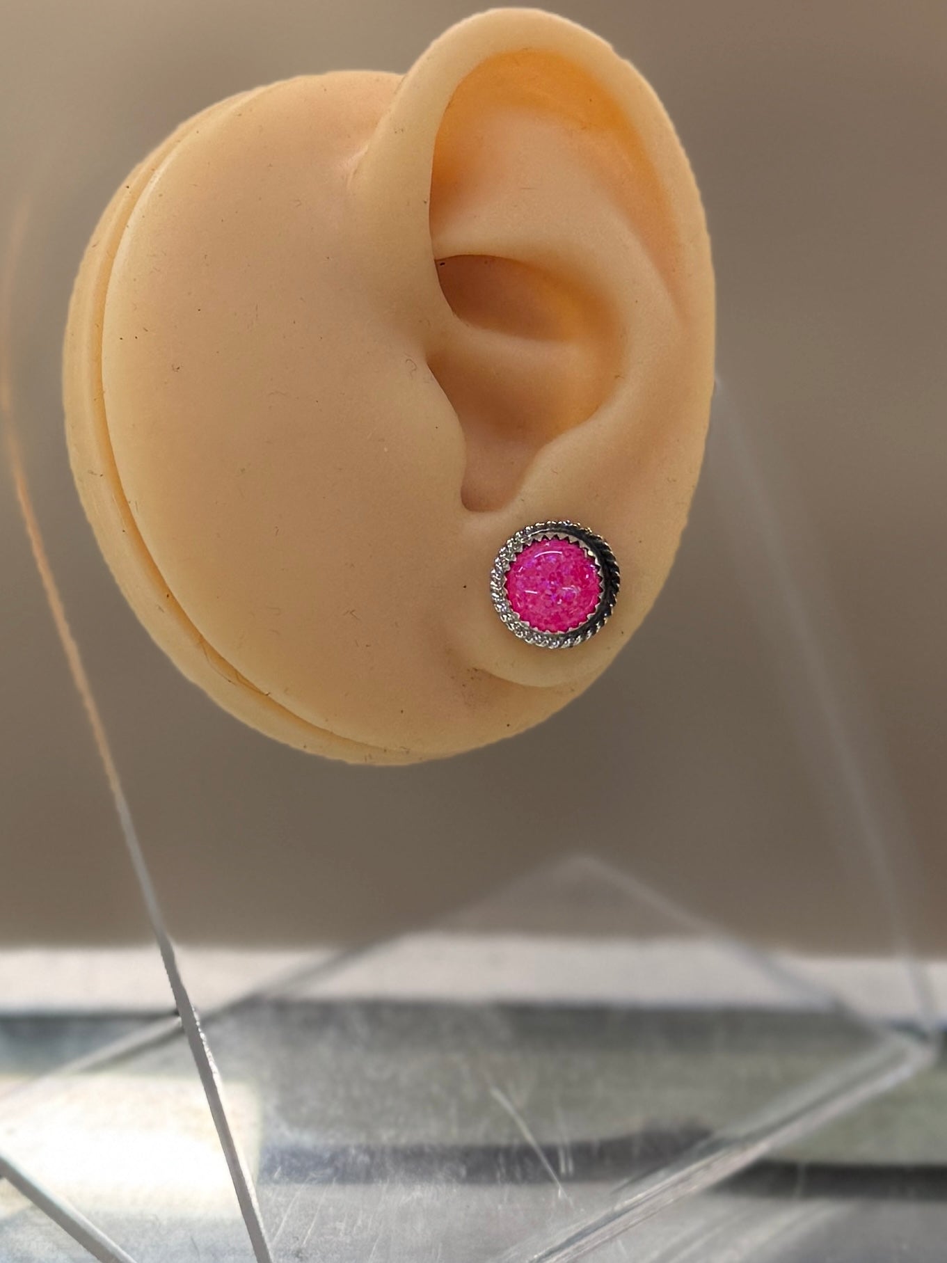 Pink Opal Silver Stud Earrings