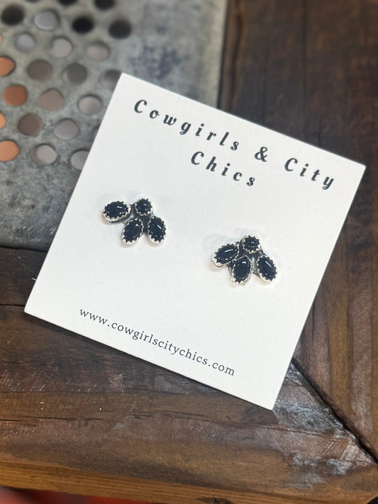Small Black Onyx Cluster Stud Earrings