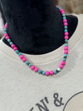 Pink & Turquoise Spacer Pearl Necklace