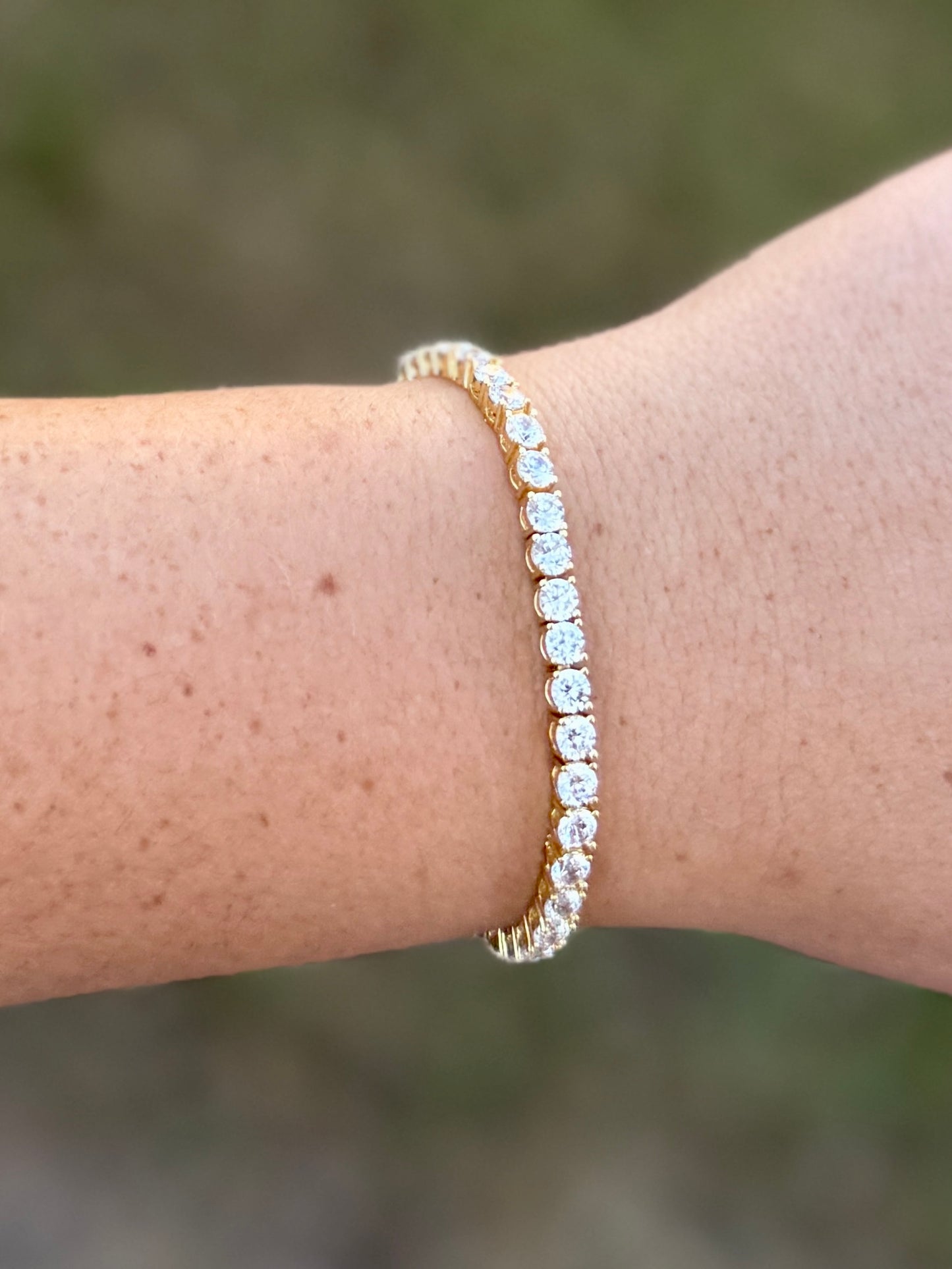 Plated Sparkly Stainless Tennis Bracelet