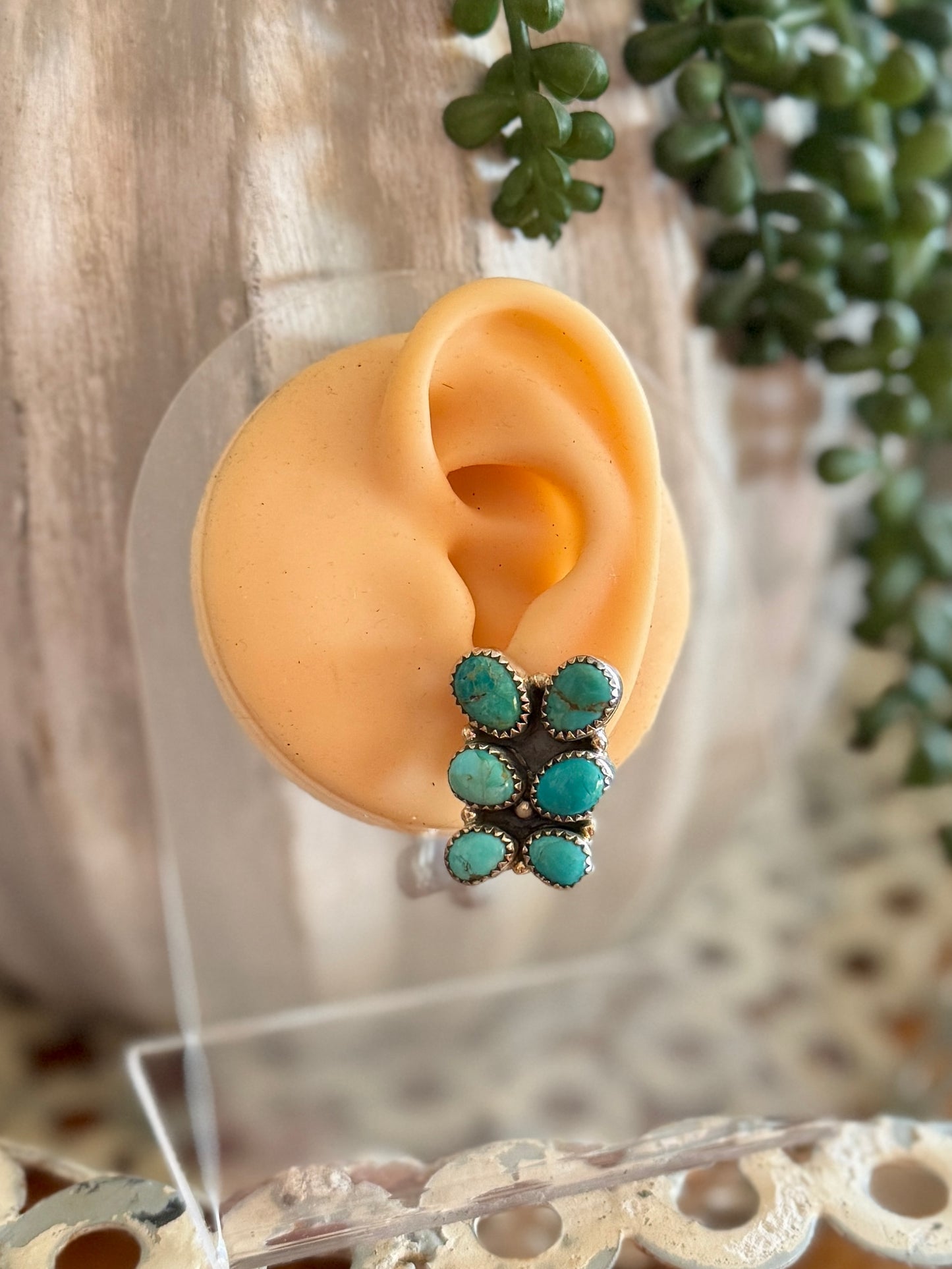 Double Turquoise Cluster Post Earring