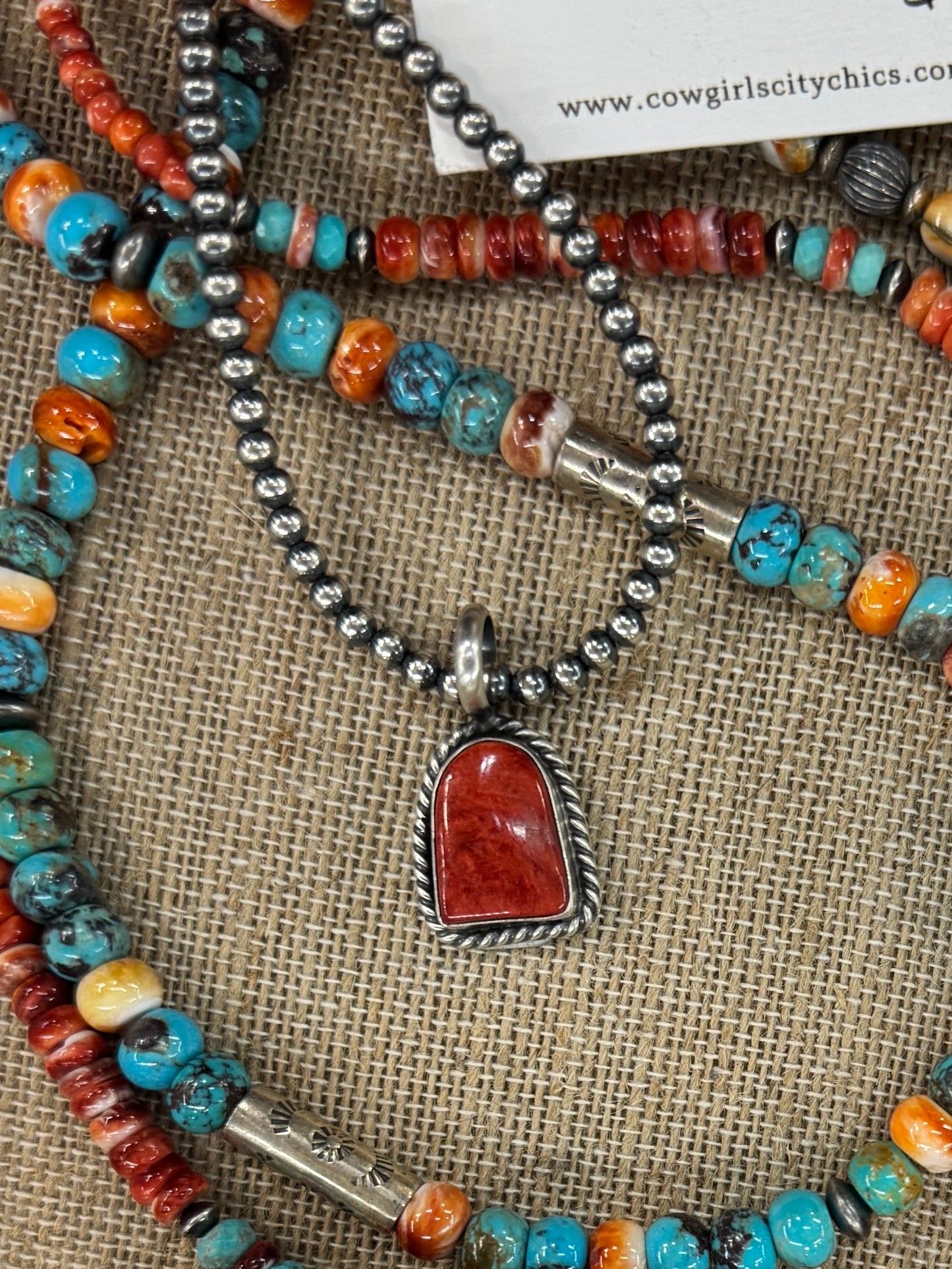 Red Spiny Silver Pendent