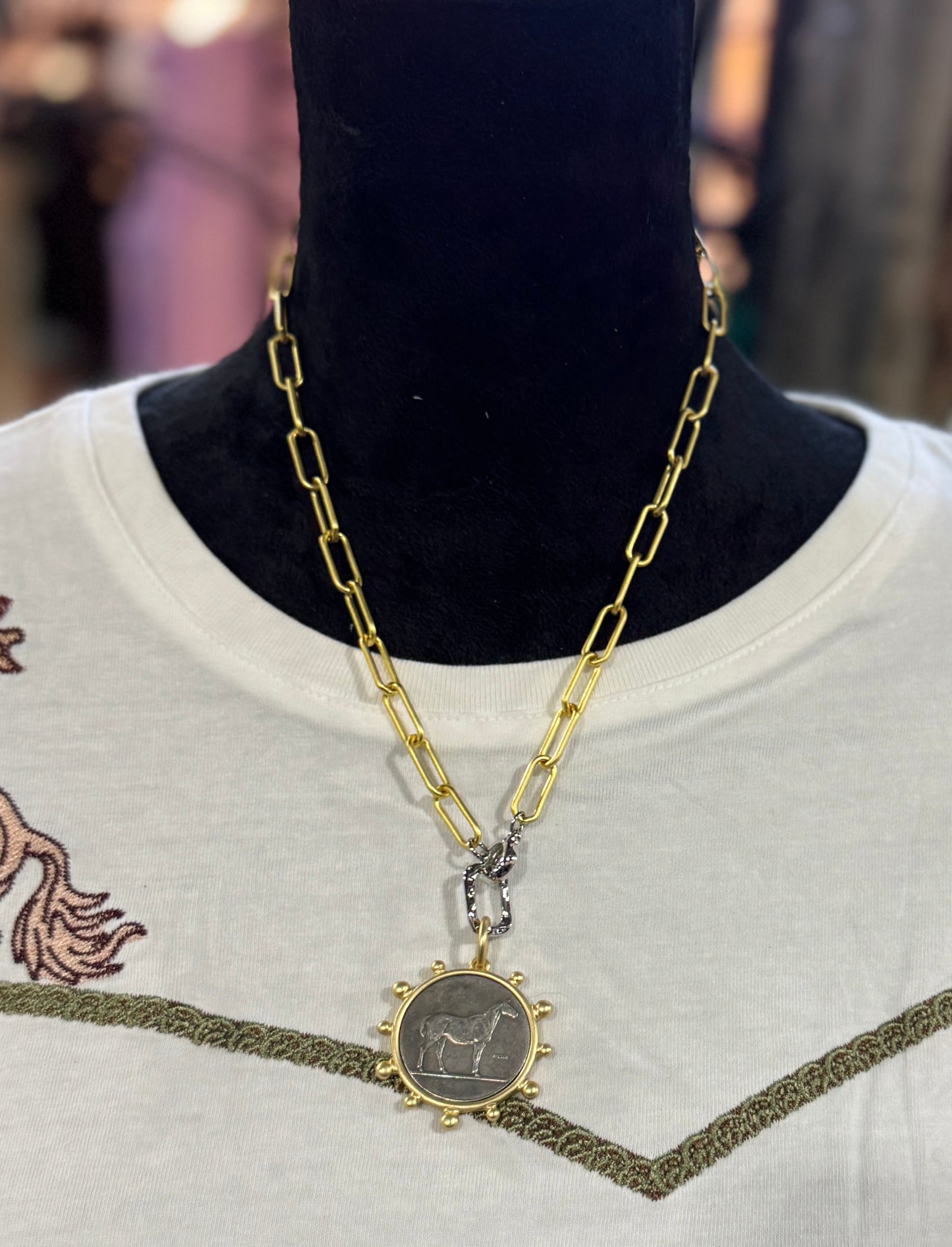 Equestrian Coin Matte Necklace