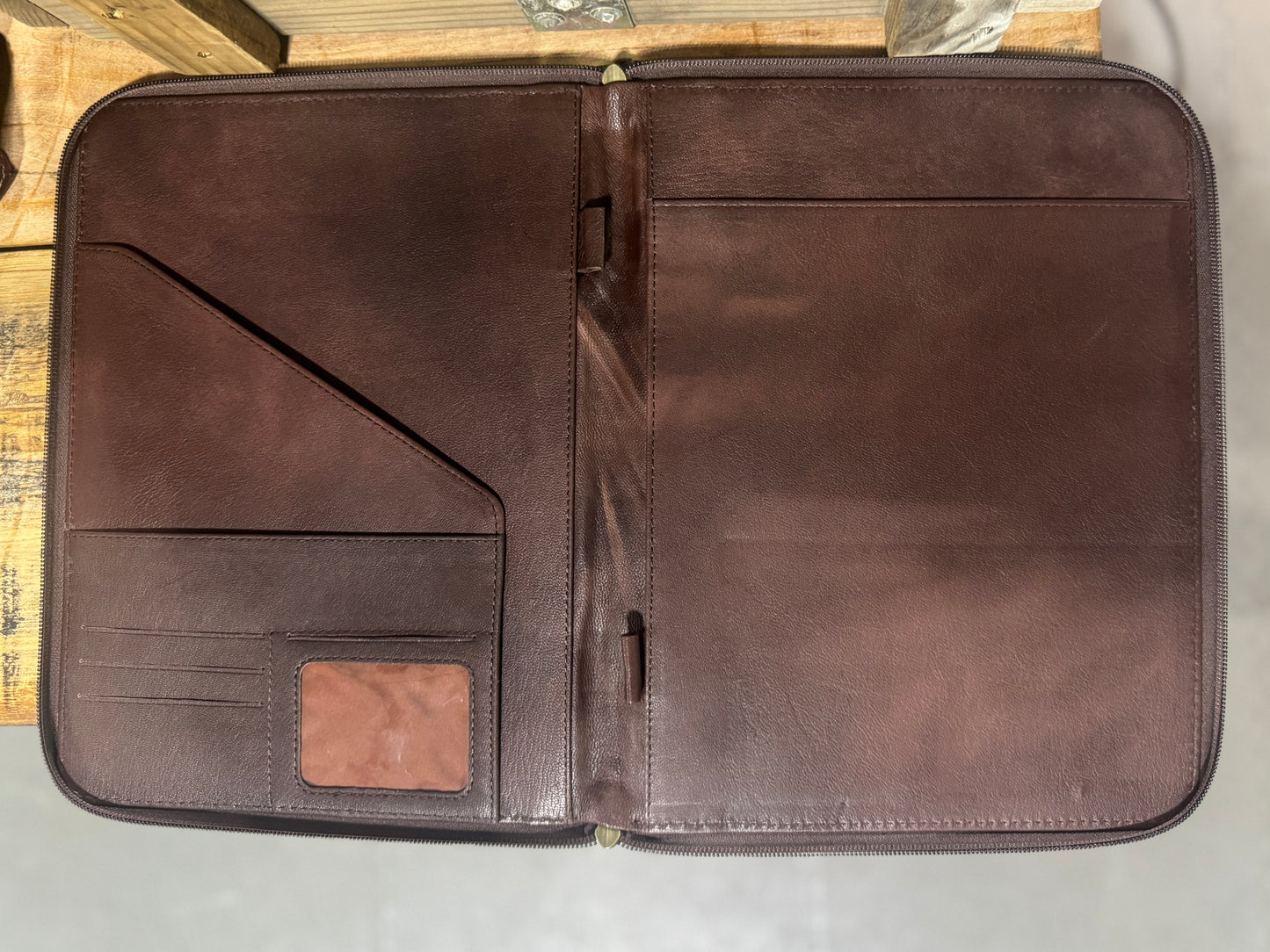 Tooled Leather Zipper Folder