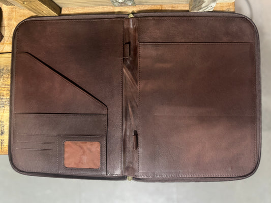 Tooled Leather Zipper Folder