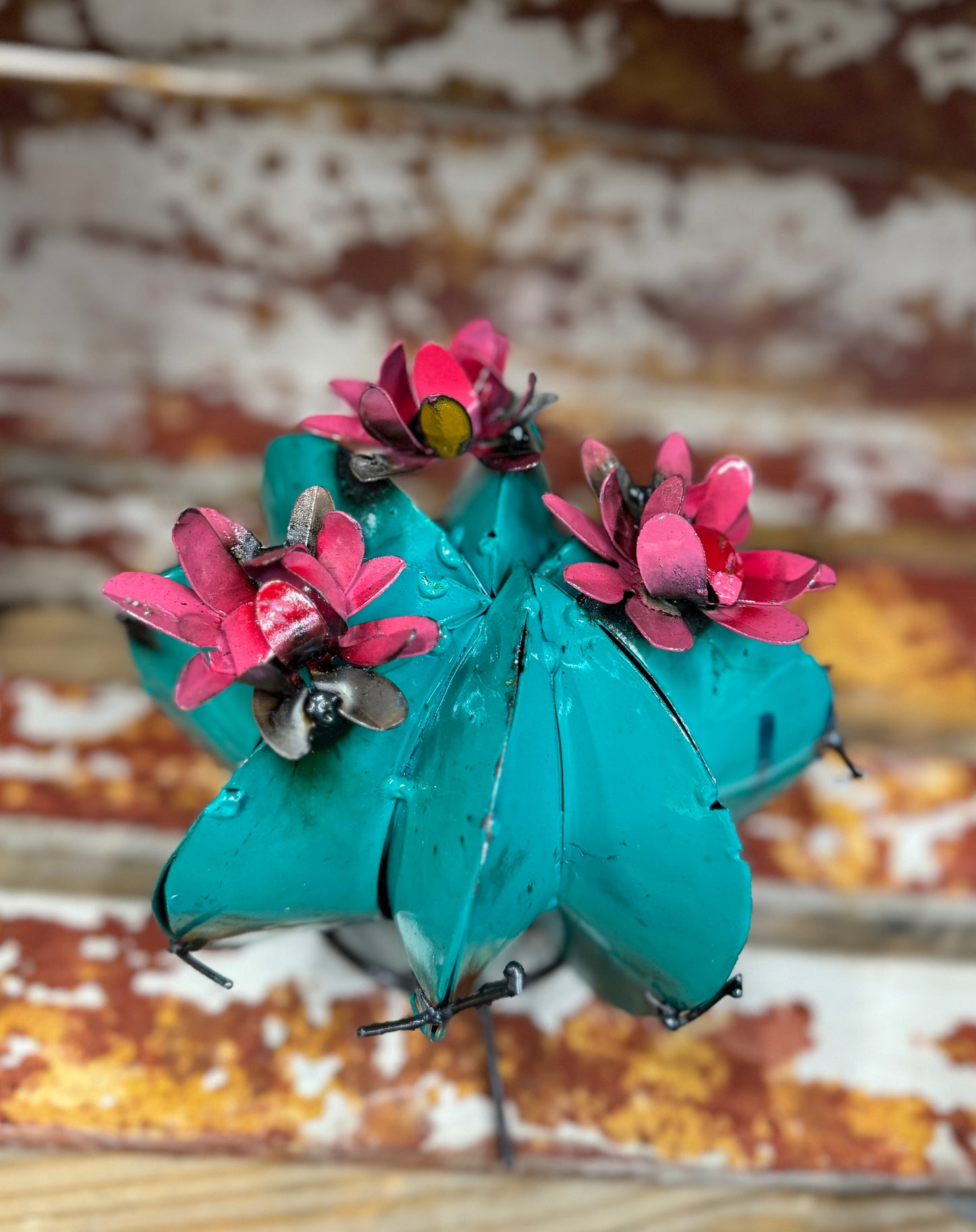 Mini Turquoise Metal Cactus Blossom