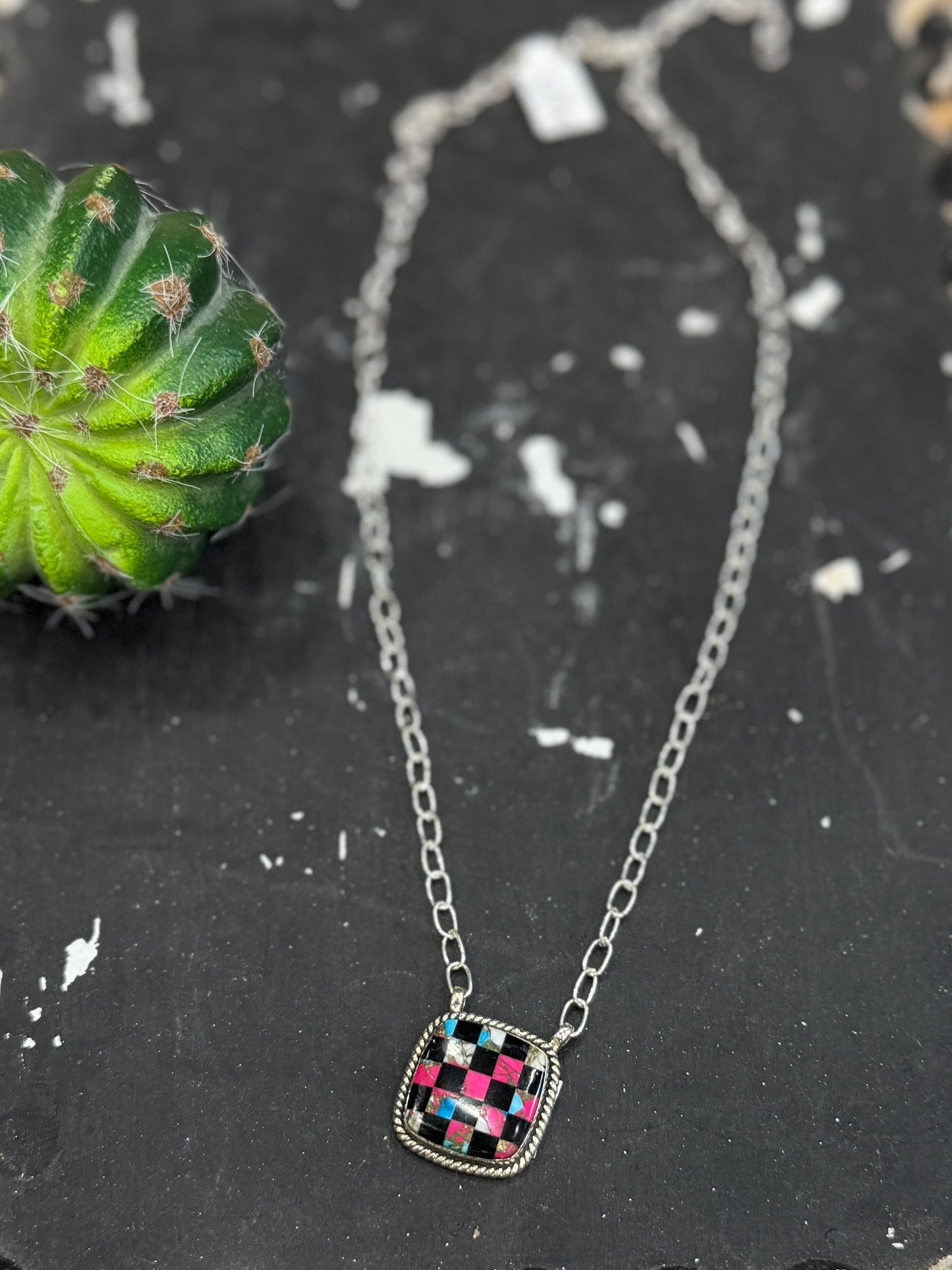 Cotton Candy Checker Bar Necklace