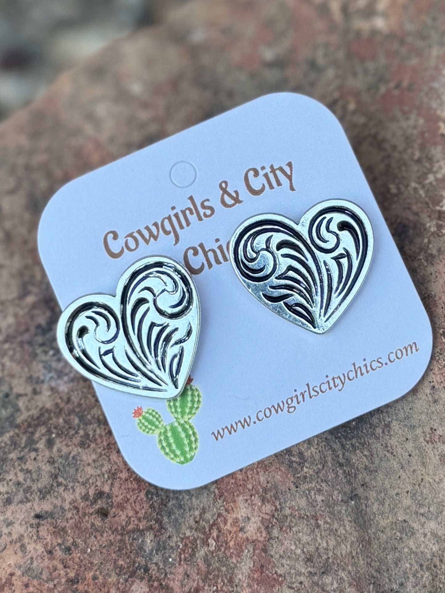 Tooled Heart Stud Earrings