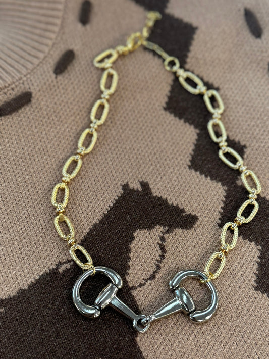 XL Silver Snaffle Gold Necklace