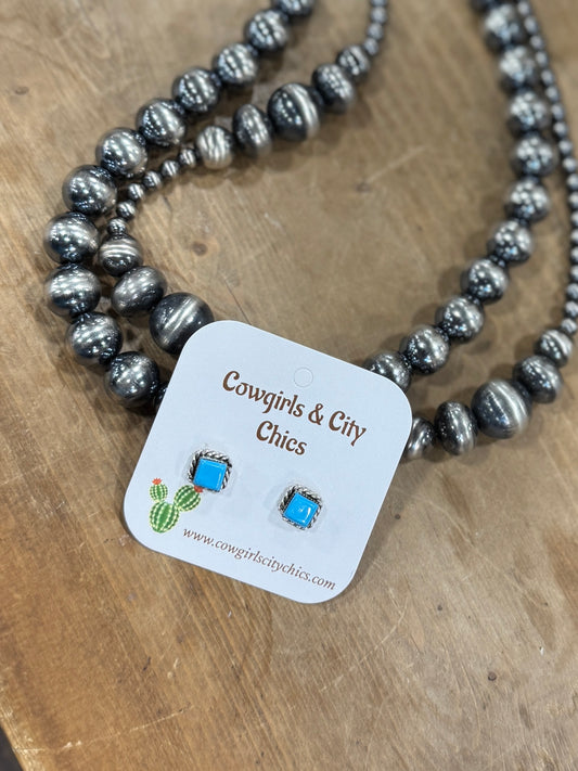 Turquoise Zuni Square Earrings