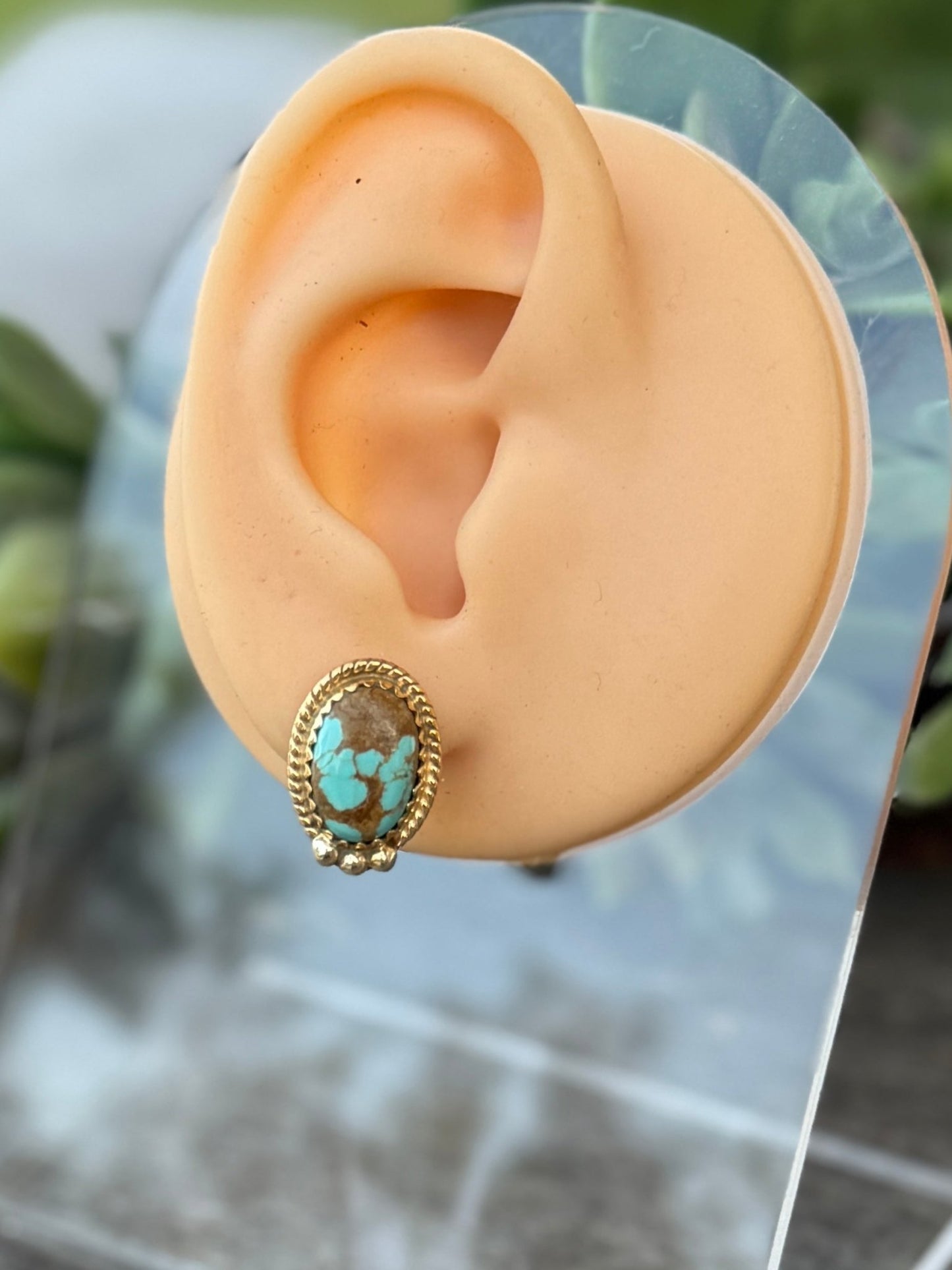 8 Turquoise Gold Stud Earring - Cowgirls & City Chics