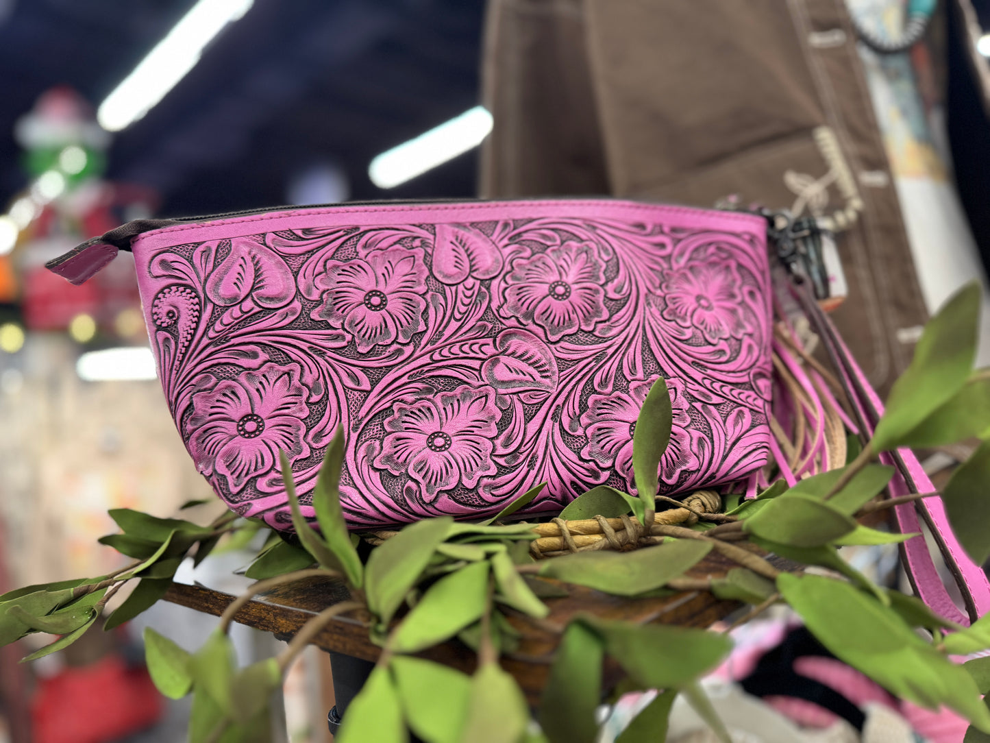 Tooled Leather Wristlet