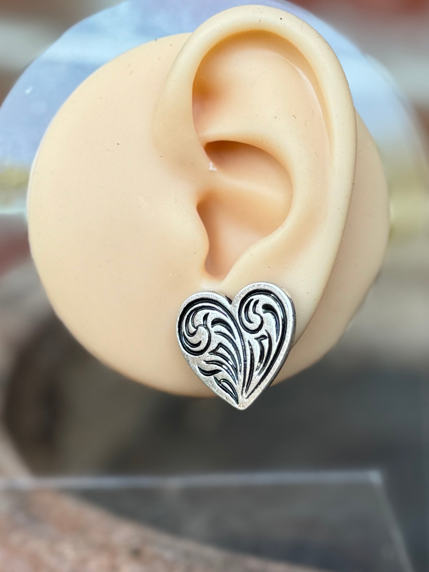 Tooled Heart Stud Earrings