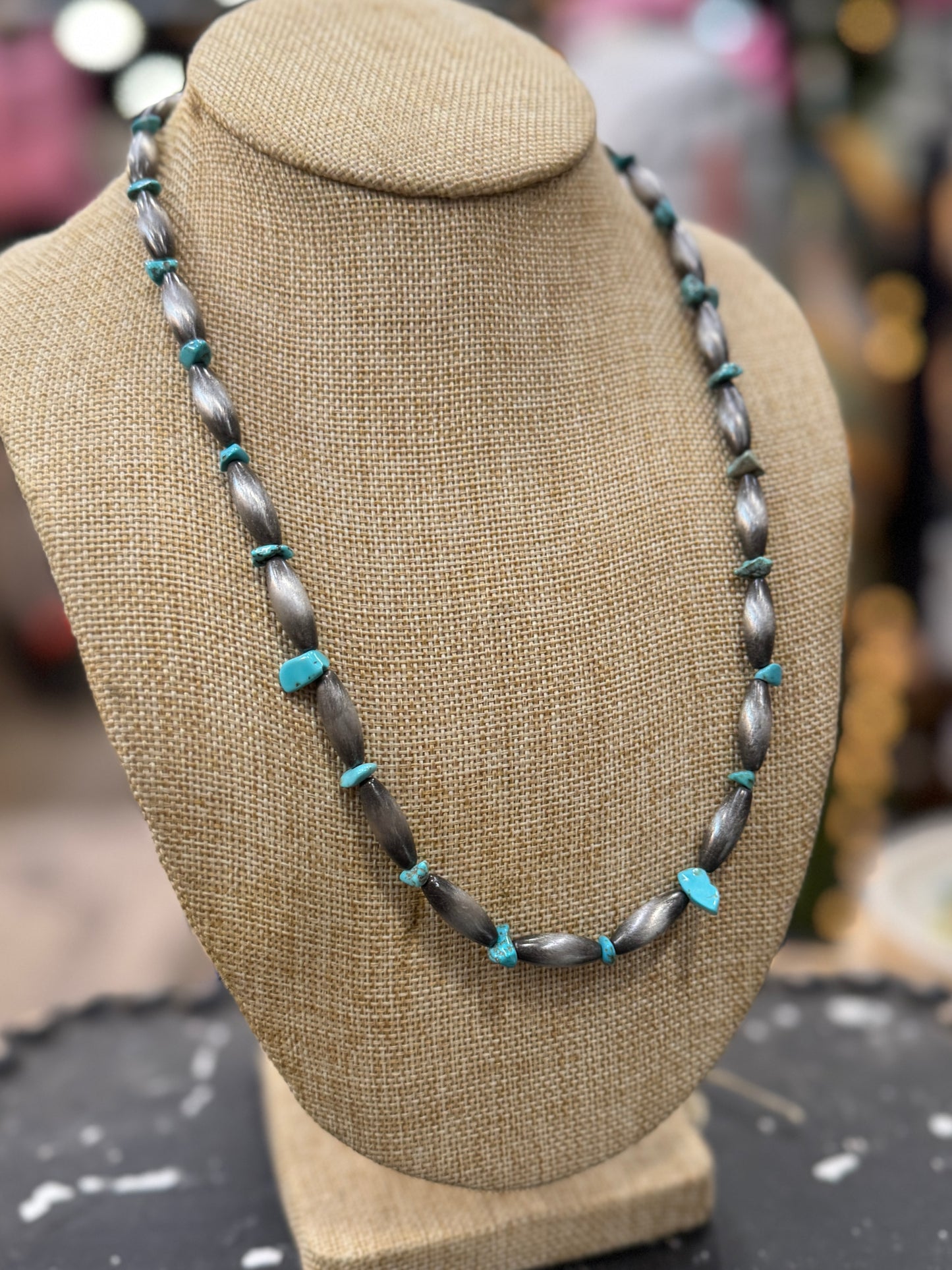 Barrel & Turquoise Necklace